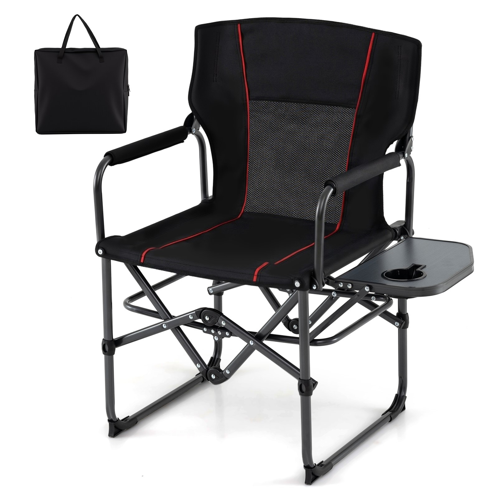 Slickblue - Outdoor Portable Camping Chair 600D Oxford Fabric Folding Lawn Chair with Flip Up Sid...