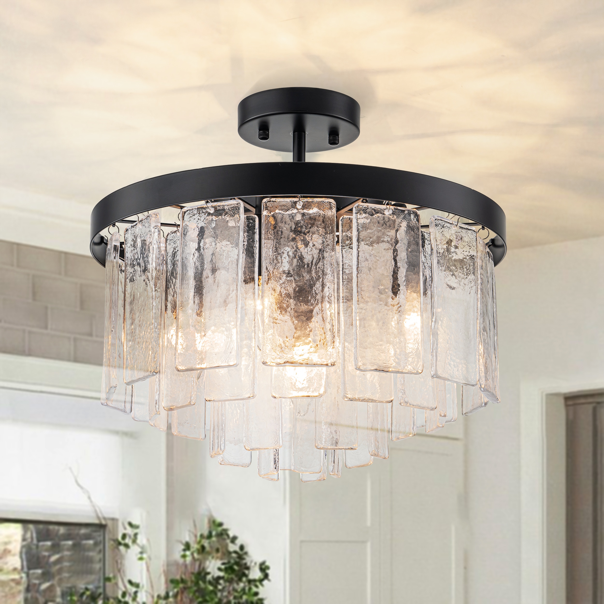 HUOKU PD1062441-X Hielo 5 -Light Matte Black Modern/contemporary Crystal For Use in Bedrooms, Dining Rooms, Foyers, Kitchens, Living Rooms Chandelier