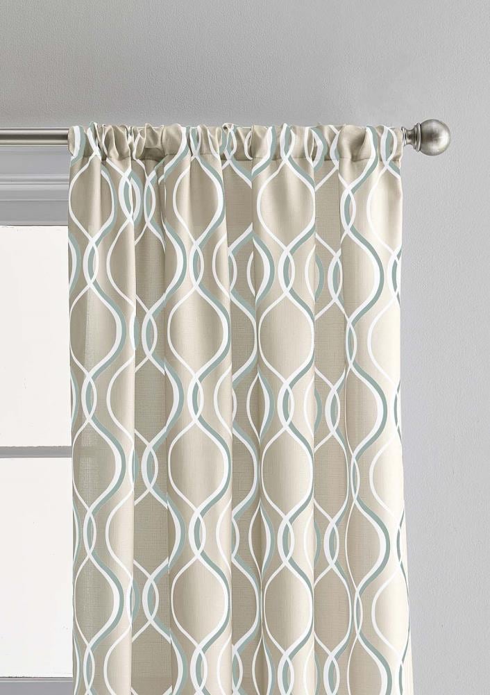 Aqua Geometric Light-Filtering Polyester Rod Pocket Curtain Panel, 50" x 84"