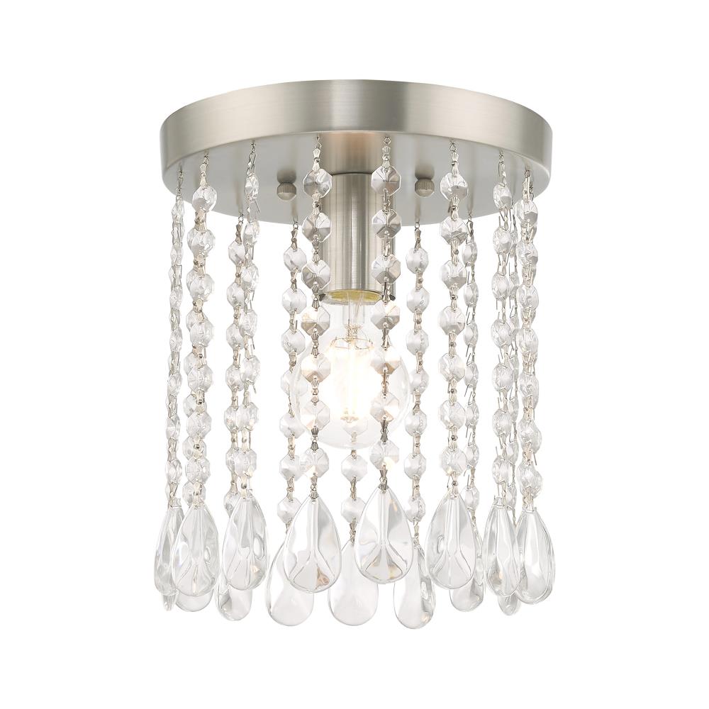 Livex Lighting 51066-91 Elizabeth 1 -Light 8-in Brushed Nickel Flush Mount Light