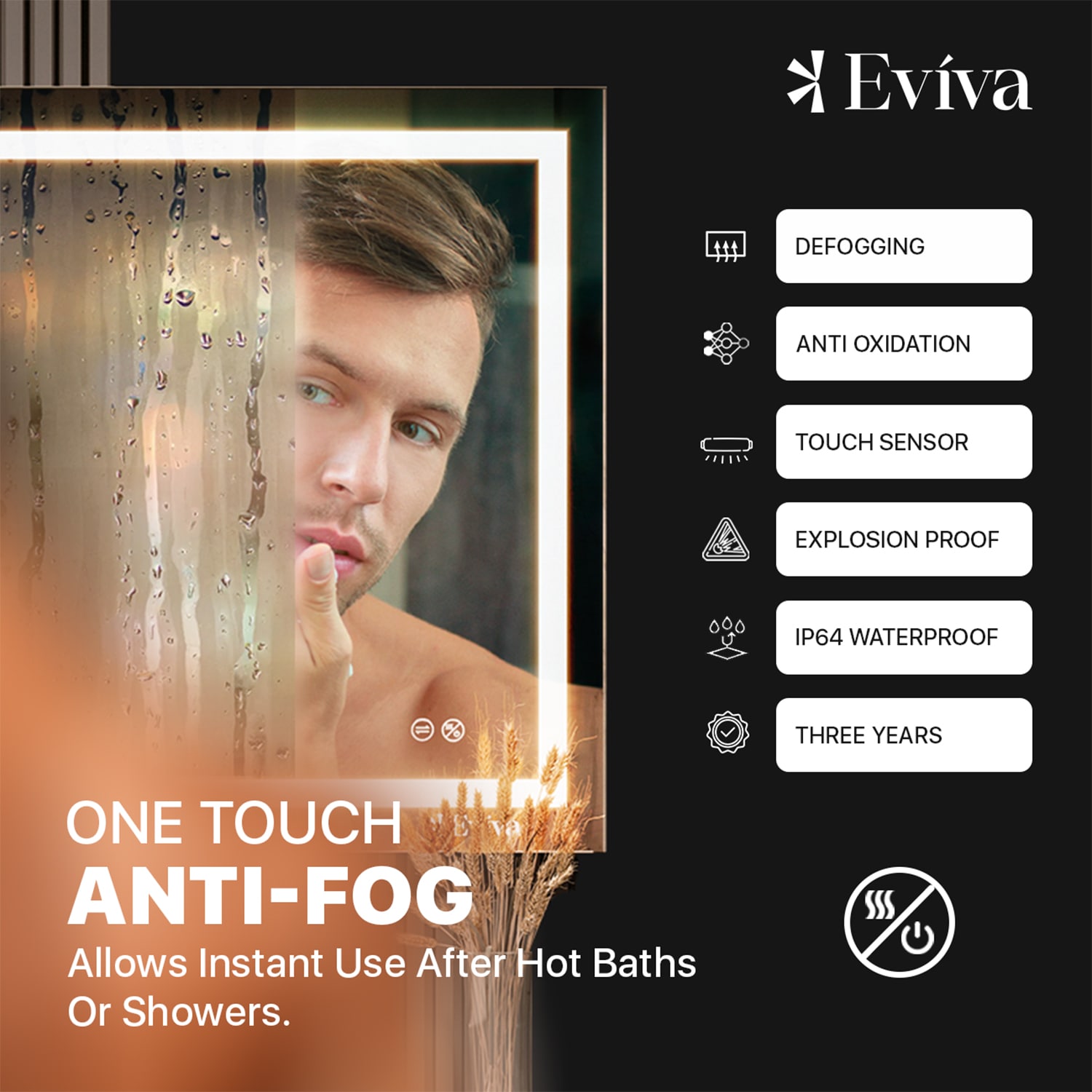 Eviva EVMR101-48X32-LED Framed-Bath-Mirrors - View #3