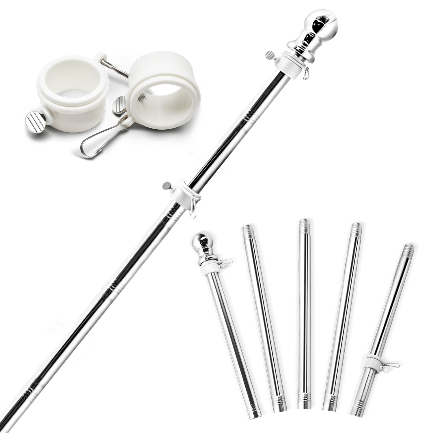 5 FT Heavy Duty Flag Pole Kit Stainless Steel with Rotating Rings Pole Only 