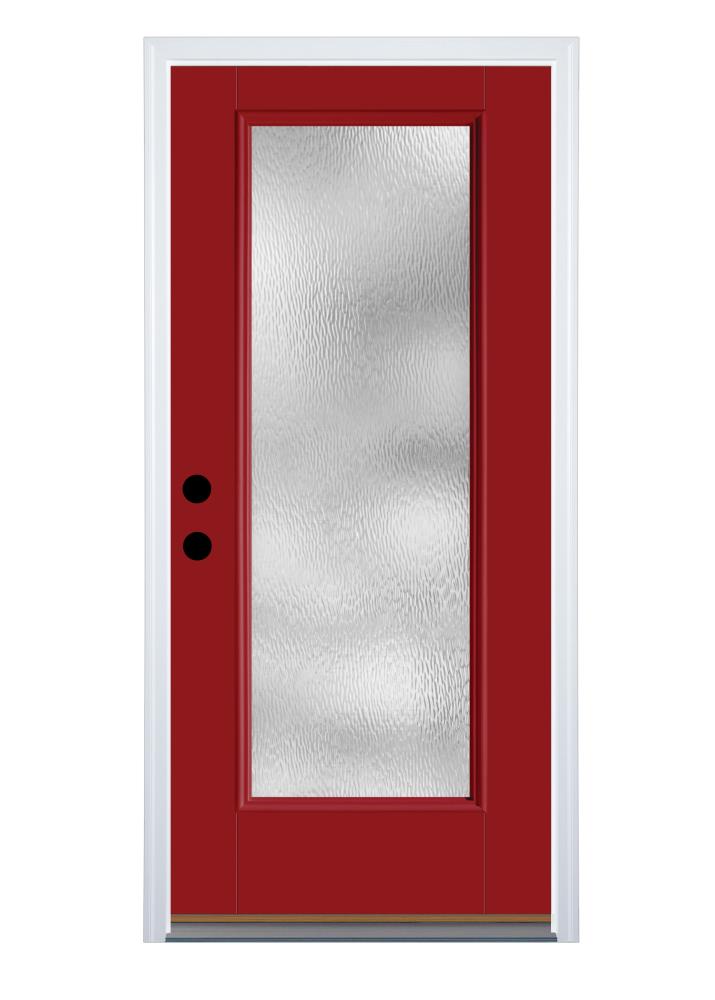 Therma-Tru Benchmark Doors TTB630071 Sea 36-in x 80-in Fiberglass Full Lite Right-Hand Inswing Real Red Painted Prehung Single Front Door with Brickmould Insulating Core
