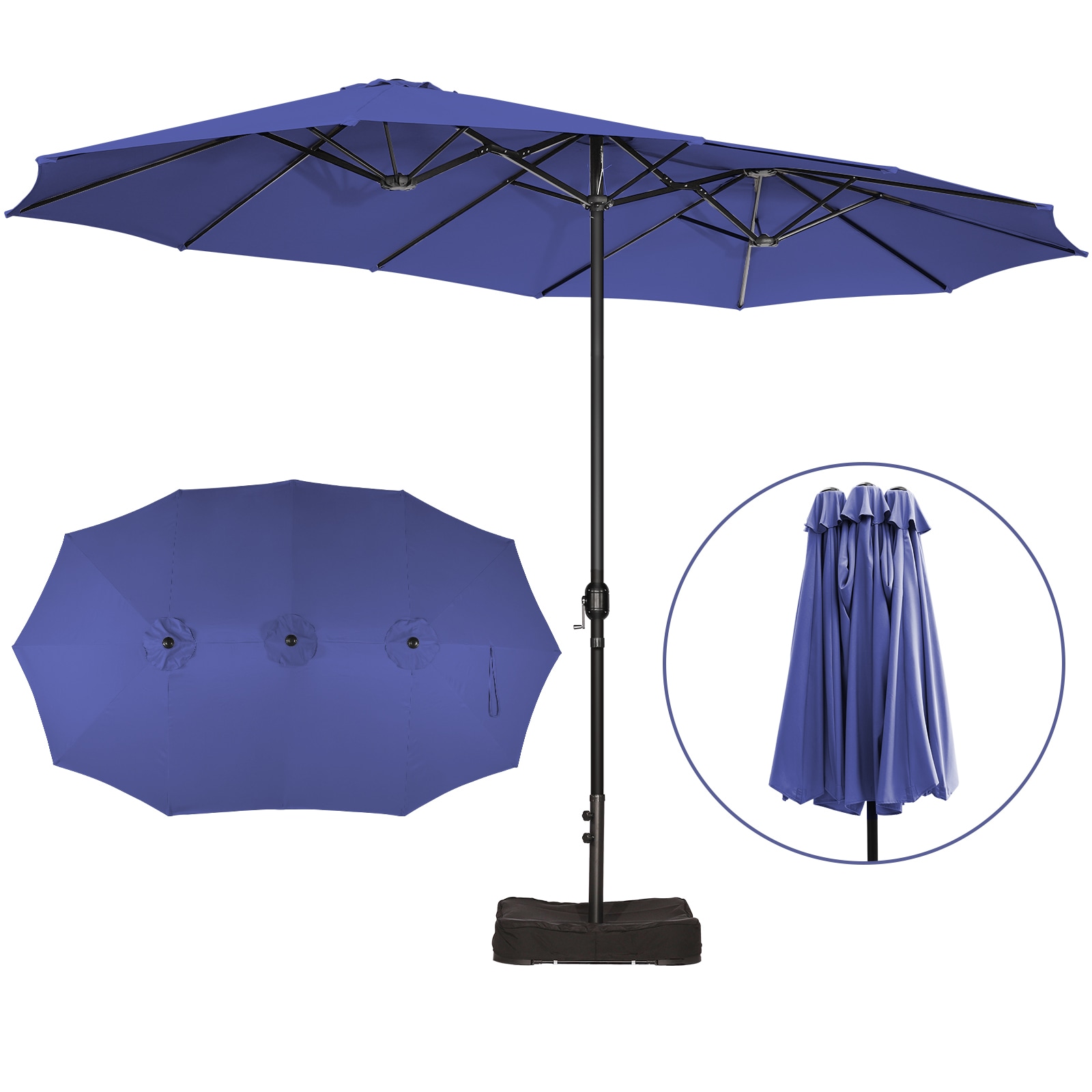 Sun-Ray 201032 9-ft Steel Blue Crank Market Patio Umbrella with Base
