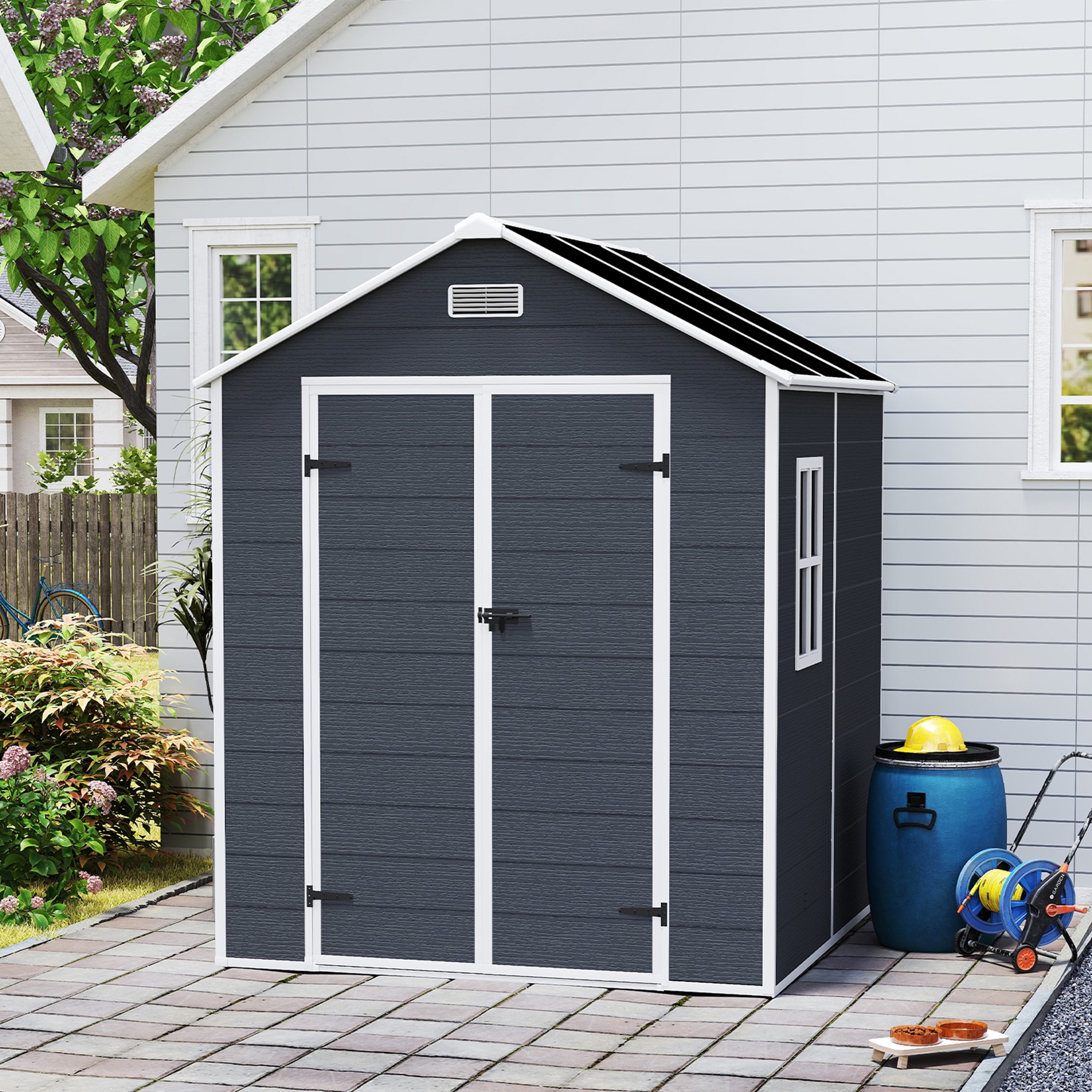 Mondawe MO-CP-00023 6-ft x 6-ft Gray Gable Resin Storage Shed (Floor Included)