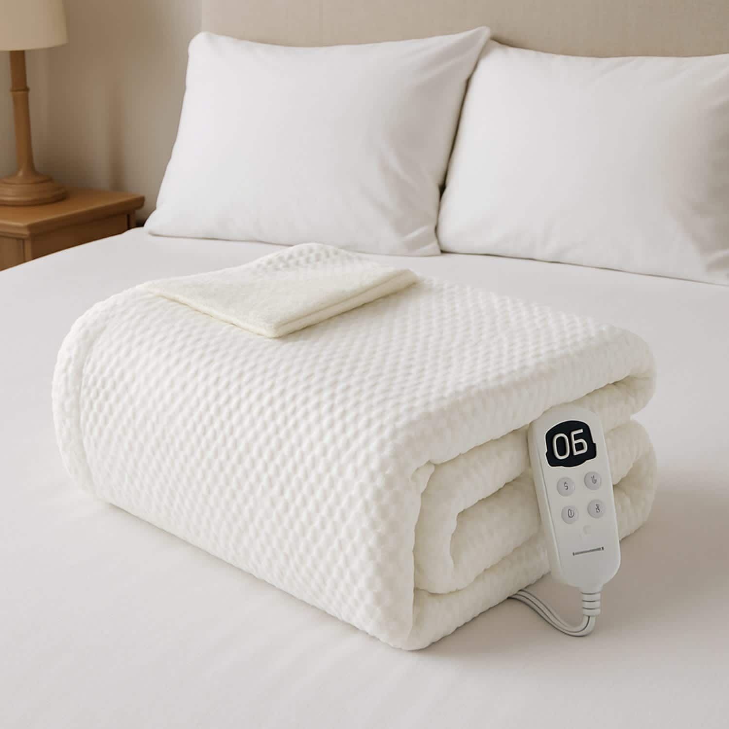 Qeetex LSH-BTQ-15R5DUBI Throw 50x60 Inch 240g Polyester Waffle Heating Blanket With Lcd Controller Machine Washable White