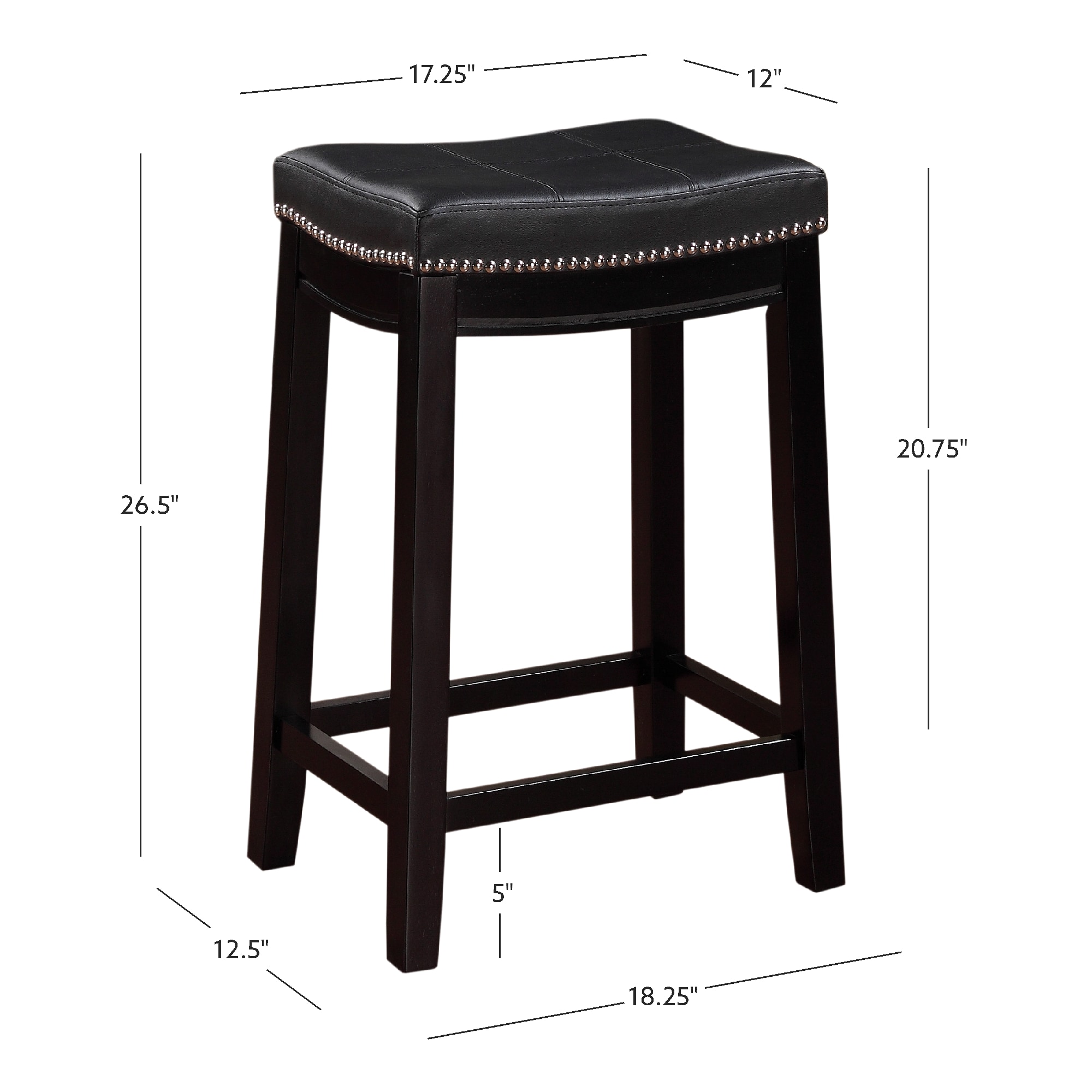 26" Black Wood and Leather Saddle-Style Backless Counter Stool