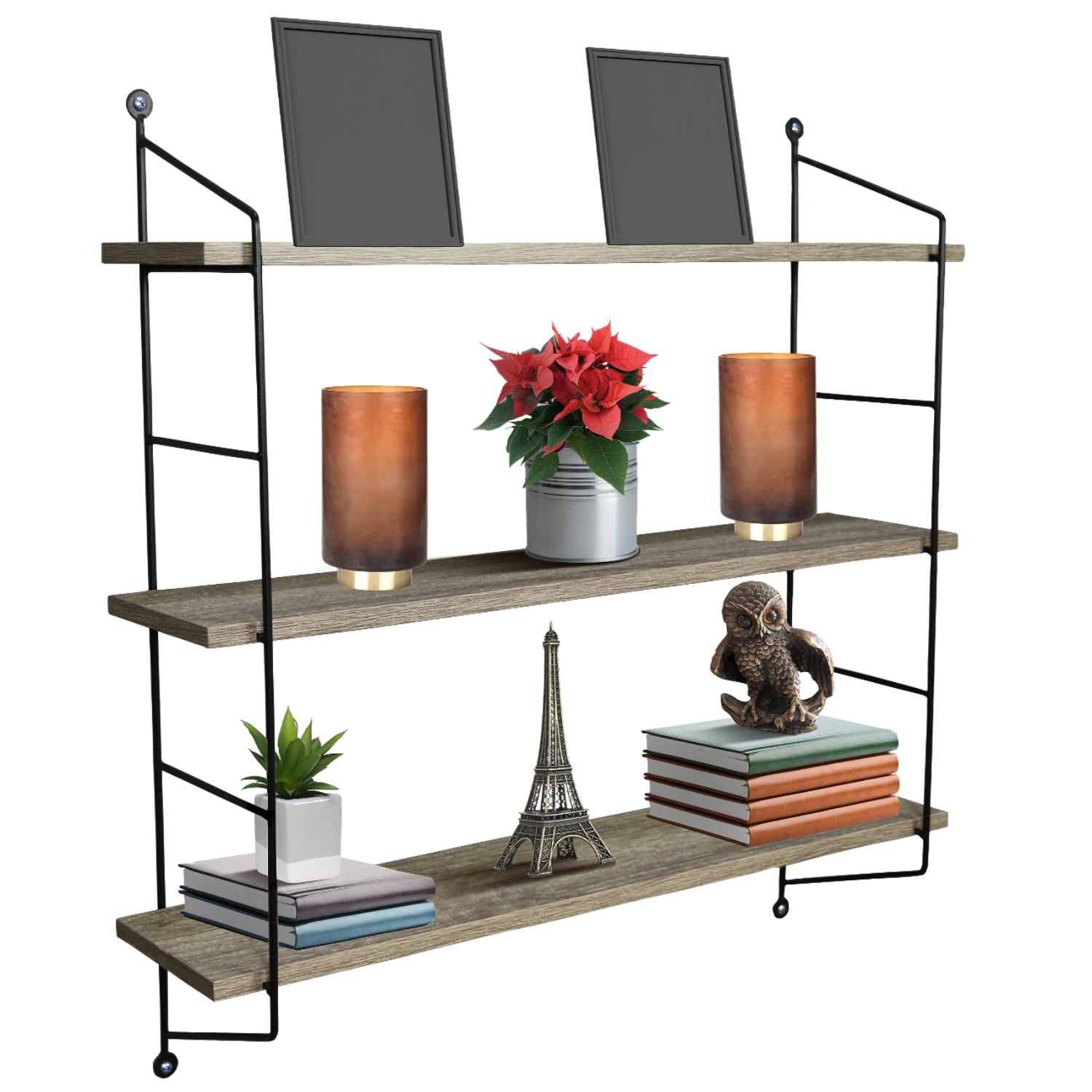 SORBUS WD-3TR-GRW 23.62-Inches L x 6-Inches D x 25-Inches H Gray Wood Rectangular Floating shelf 3 Decorative Shelves