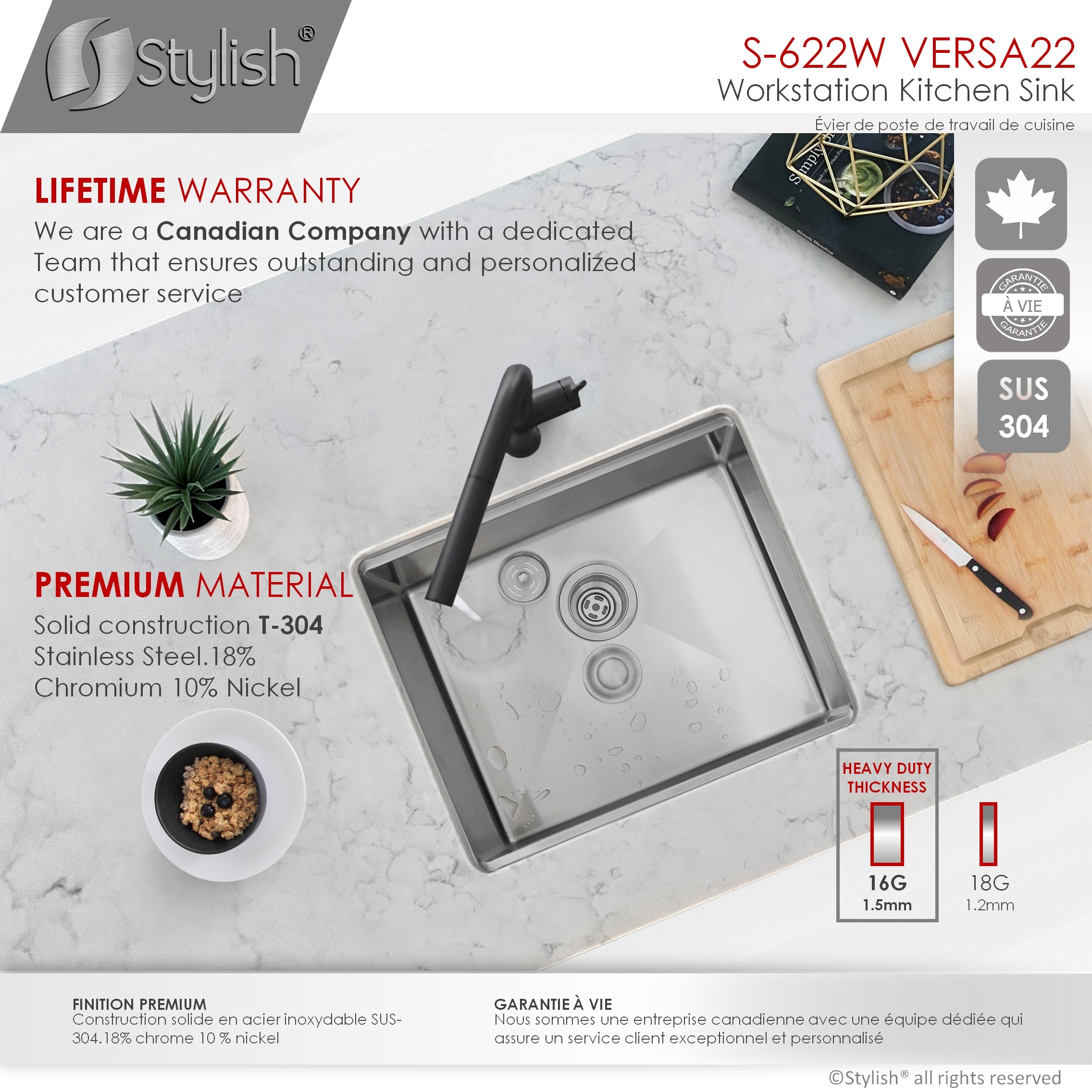 Stylish S-622W1 Kitchen-Sinks - View #3
