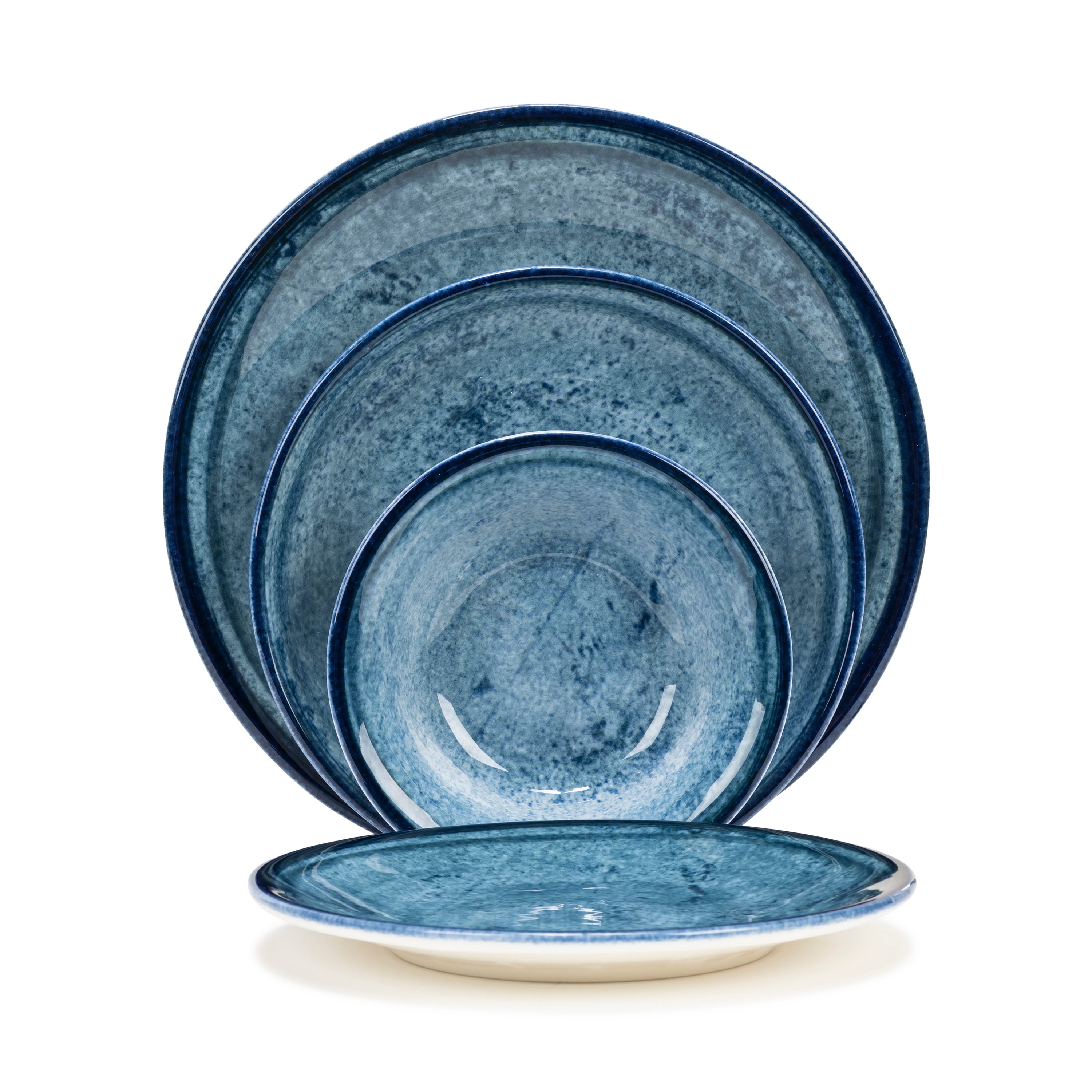 Cerulean Blue and Navy Porcelain 16-Piece Dinnerware Set