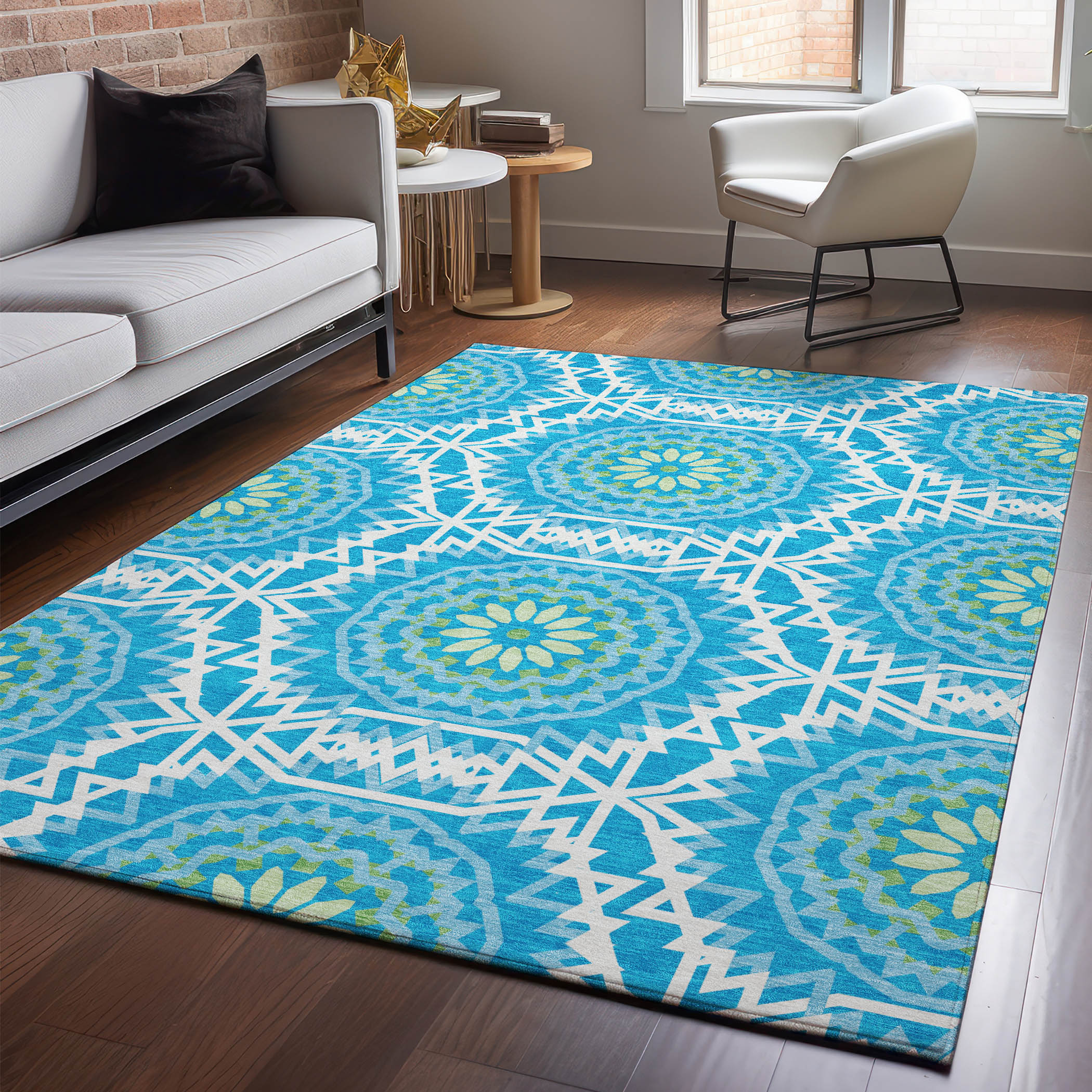 Addison Rugs AMF619BU10X14 Mayfield AMF619BU 10 x 14 (ft) Loomed Polyester Blue Rectangular Indoor Geometric Machine washable Area rug