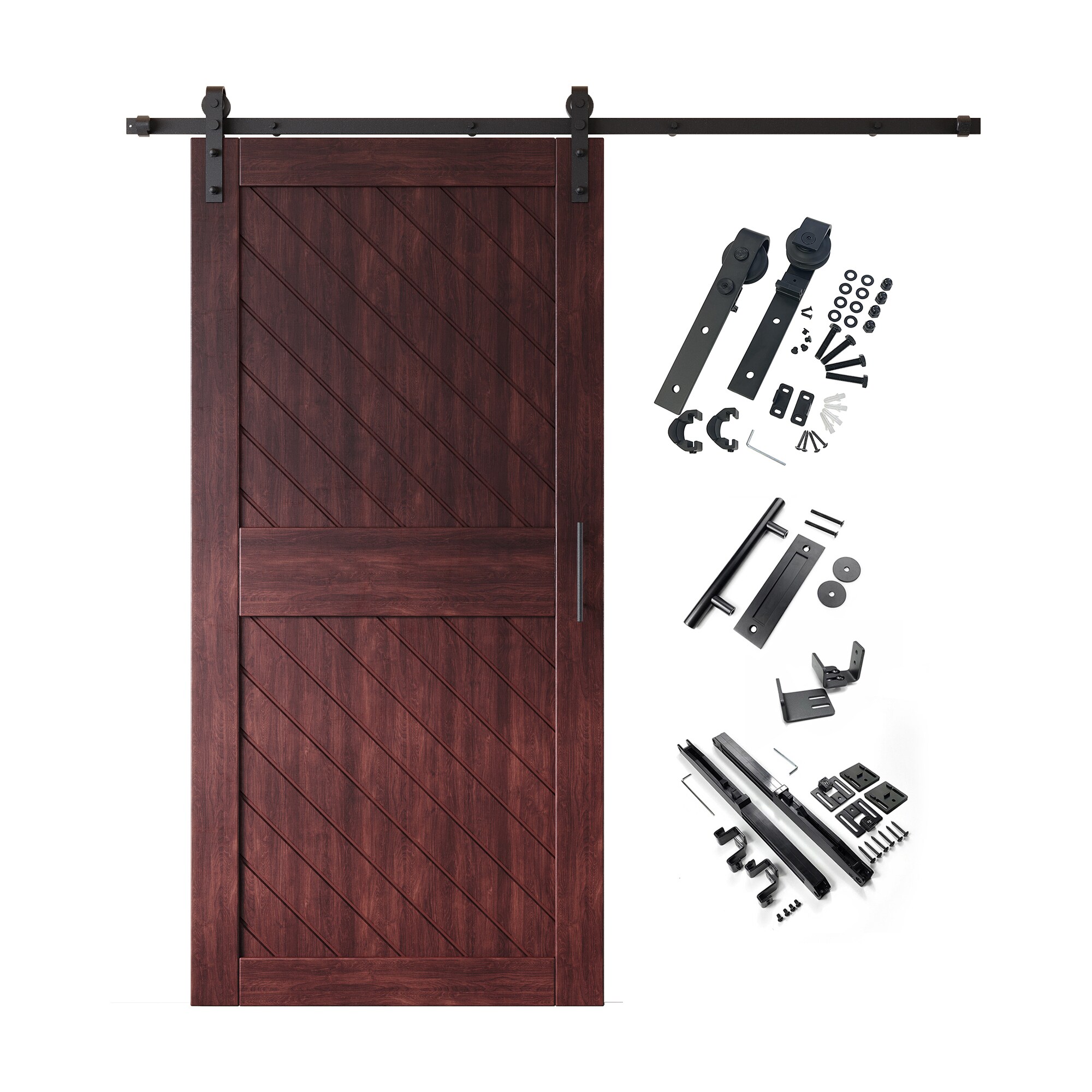 HOMACER YT1H066C-XT2-3284-RD 32-in x 84-in Red Mahogany Prefinished Non-standard Pine Wood Solid core Single Barn Door (Hardware Included)
