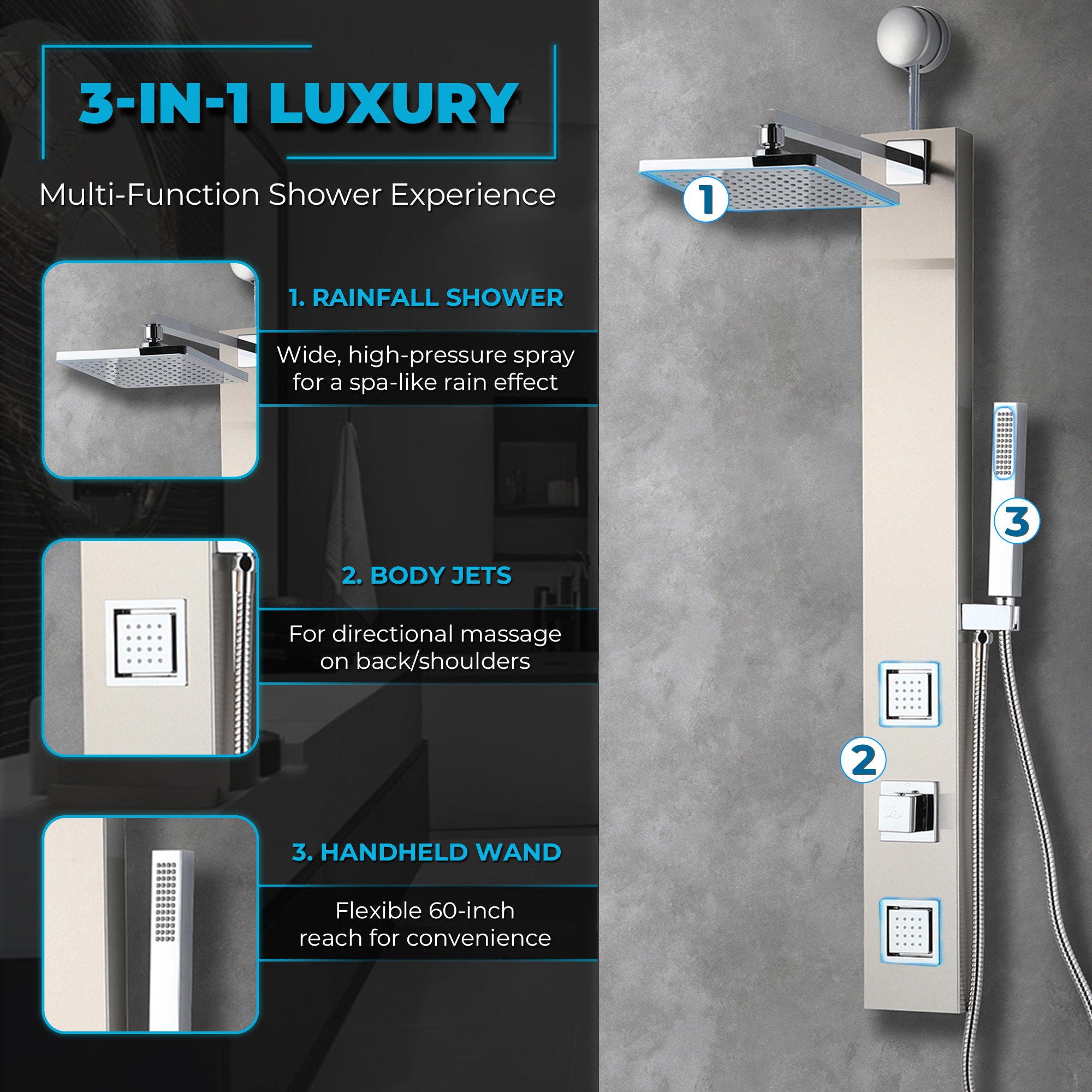 ANZZI SP-AZ082BN Showerhead-Bar-Panels - View #5