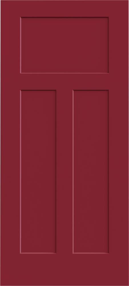 JELD-WEN LOWOLJW137100459 Craftsman 3 Panel 36-in x 80-in Cranberry 3-panel craftsman Smooth Solid core Prefinished Molded composite Slab Door