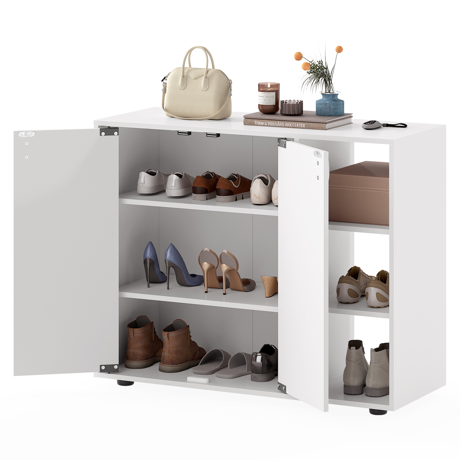 Volenca 3-Tier Shoe Cabinet with 2 Doors Adjustable Open Shelves and Countertop Entryway Organizer 90-lb