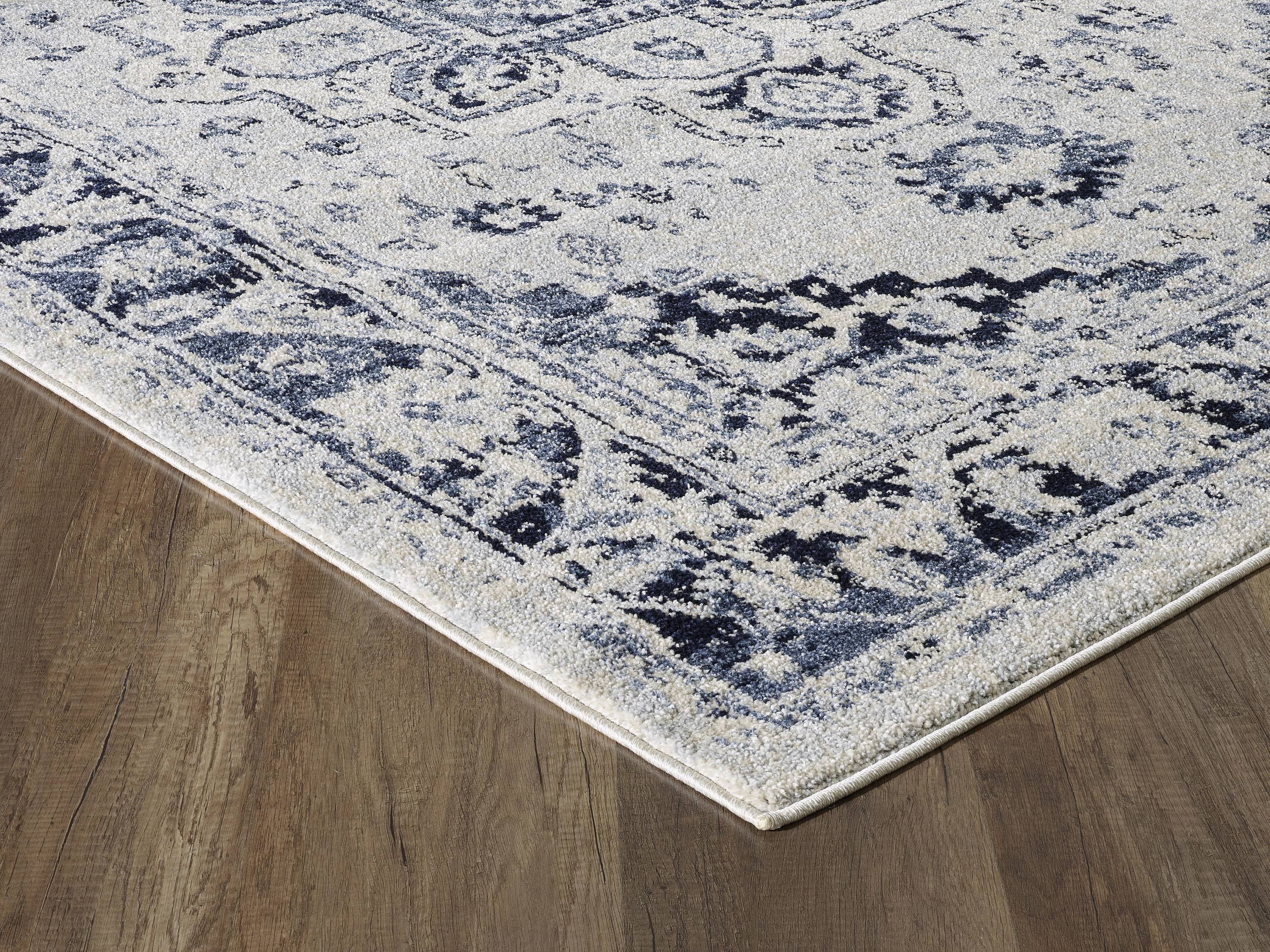 Navy and Cream 5' x 7' Washable Oriental Synthetic Rug