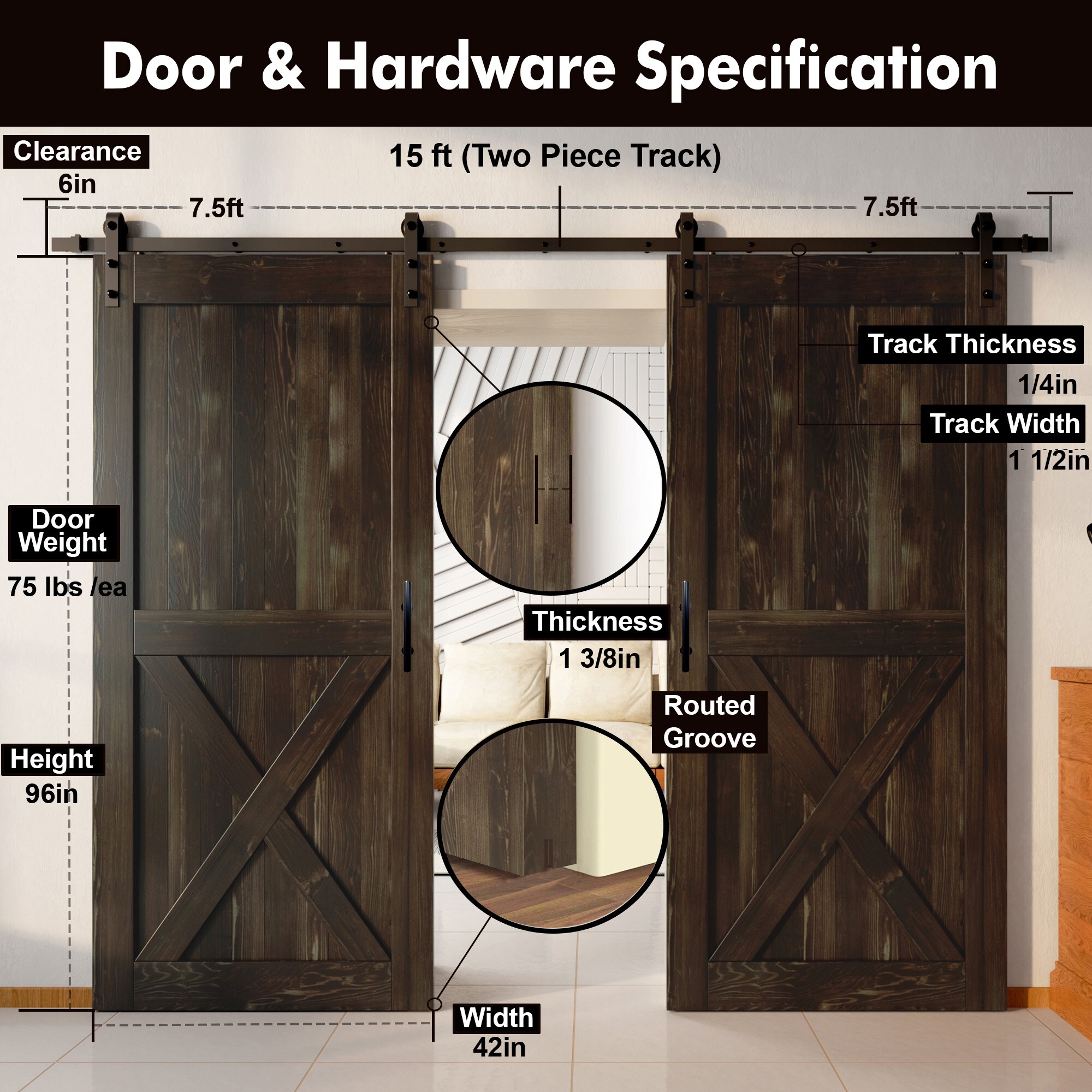 HOMACER YT2TGH180C-4296-X-EB Barn-Doors - View #7