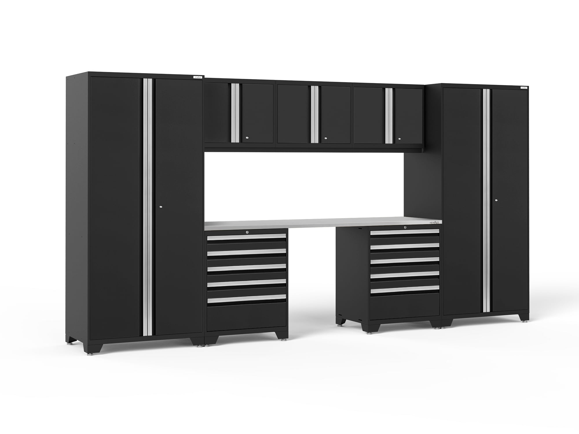 NewAge Products 64124 156-in W x 84.75-in H x 24-in D 7 -Cabinets Steel Black Garage Storage System