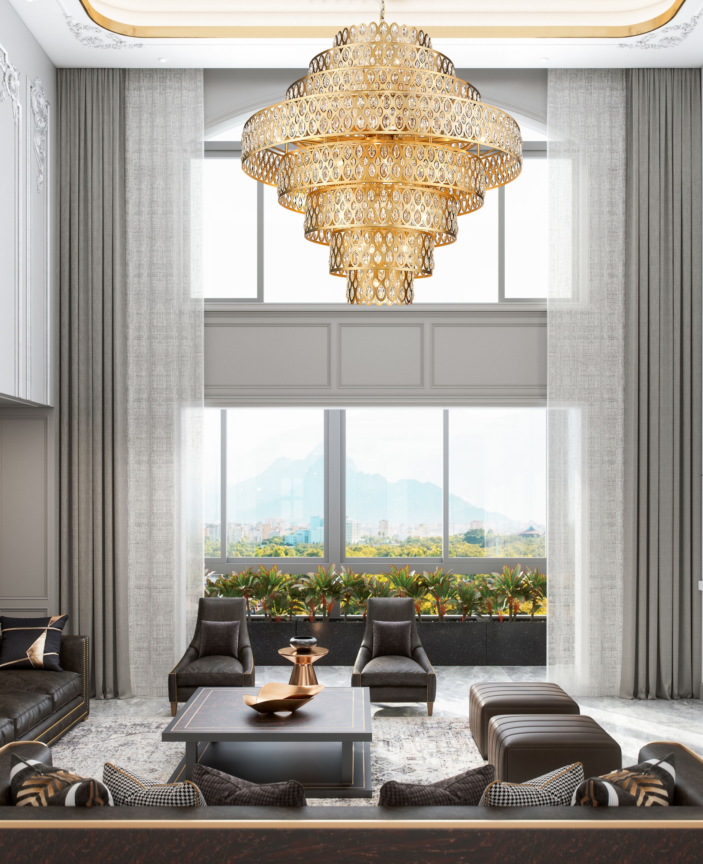 Heirloom Brass and Crystal 25-Light Chandelier Pendant