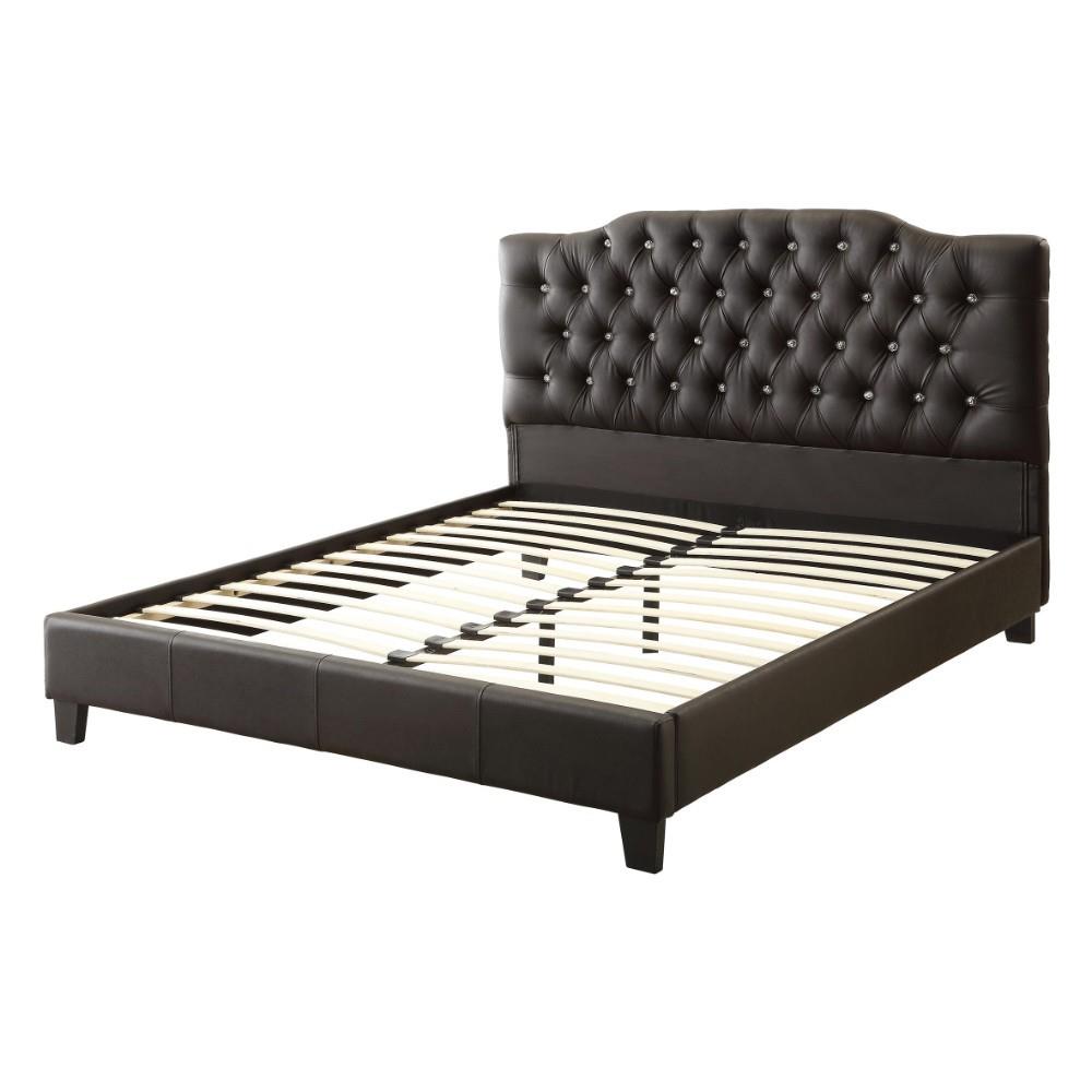 Benzara Full Black Tufted Bed - Button Tufted Faux Leather Headboard ...