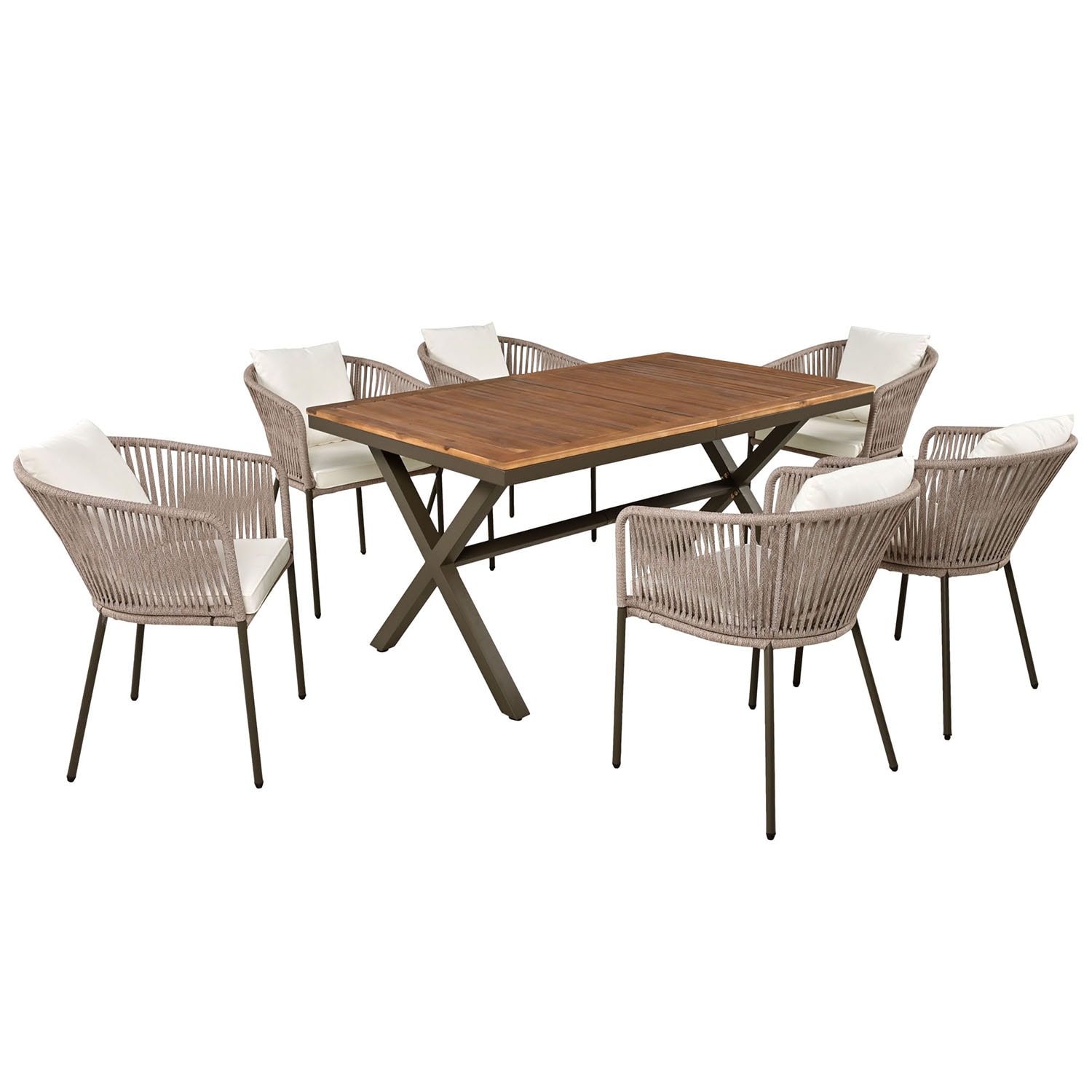 Bybafun YA3800123 7-Piece Woven Patio Conversation Set with Off-white Cushions