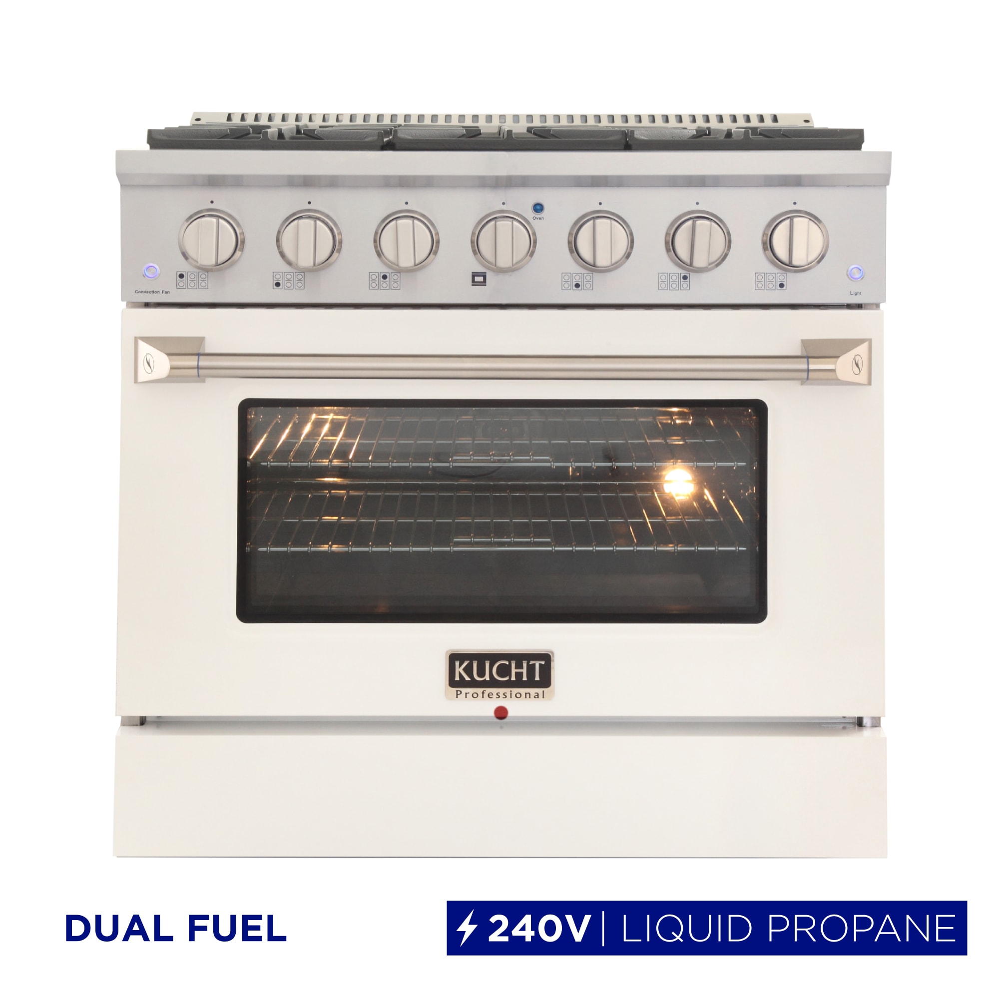 Kucht KDF362/LP-W 36-in Deep recessed 6 burners Convection Oven Freestanding Dual Fuel Range ( White )