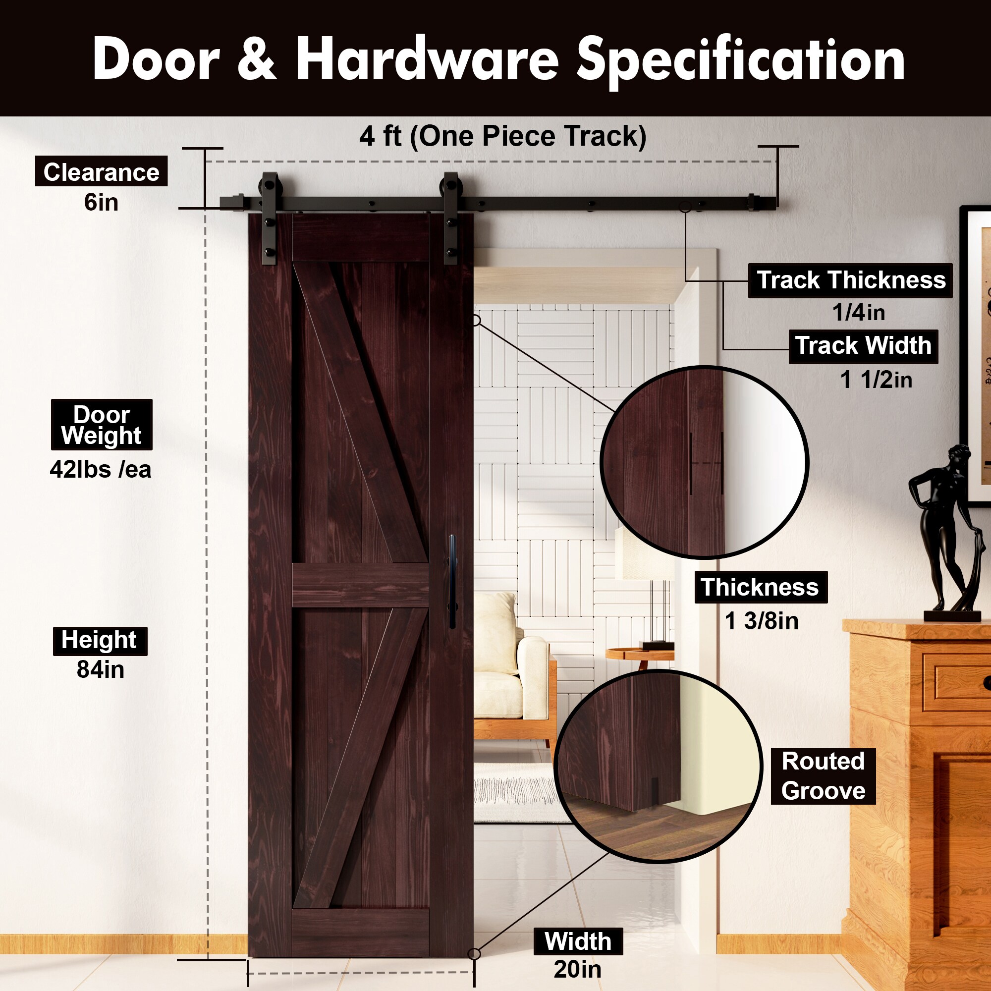 HOMACER YT1TGH048C-2084-K-RD Barn-Doors - View #7