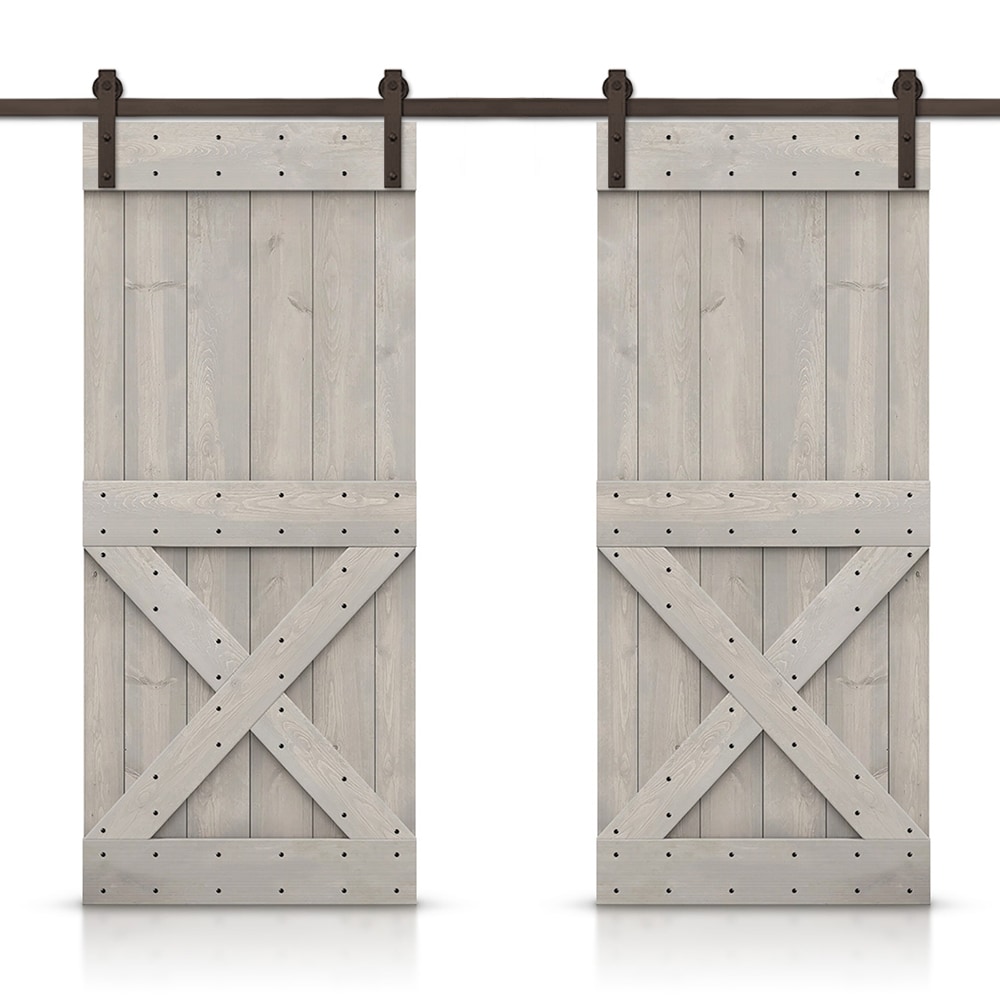 CALHOME CN+(2)AB-79+11-32SVG 64-in x 84-in Silver Gray Stained Wood Solid core Double Barn Door (Hardware Included)