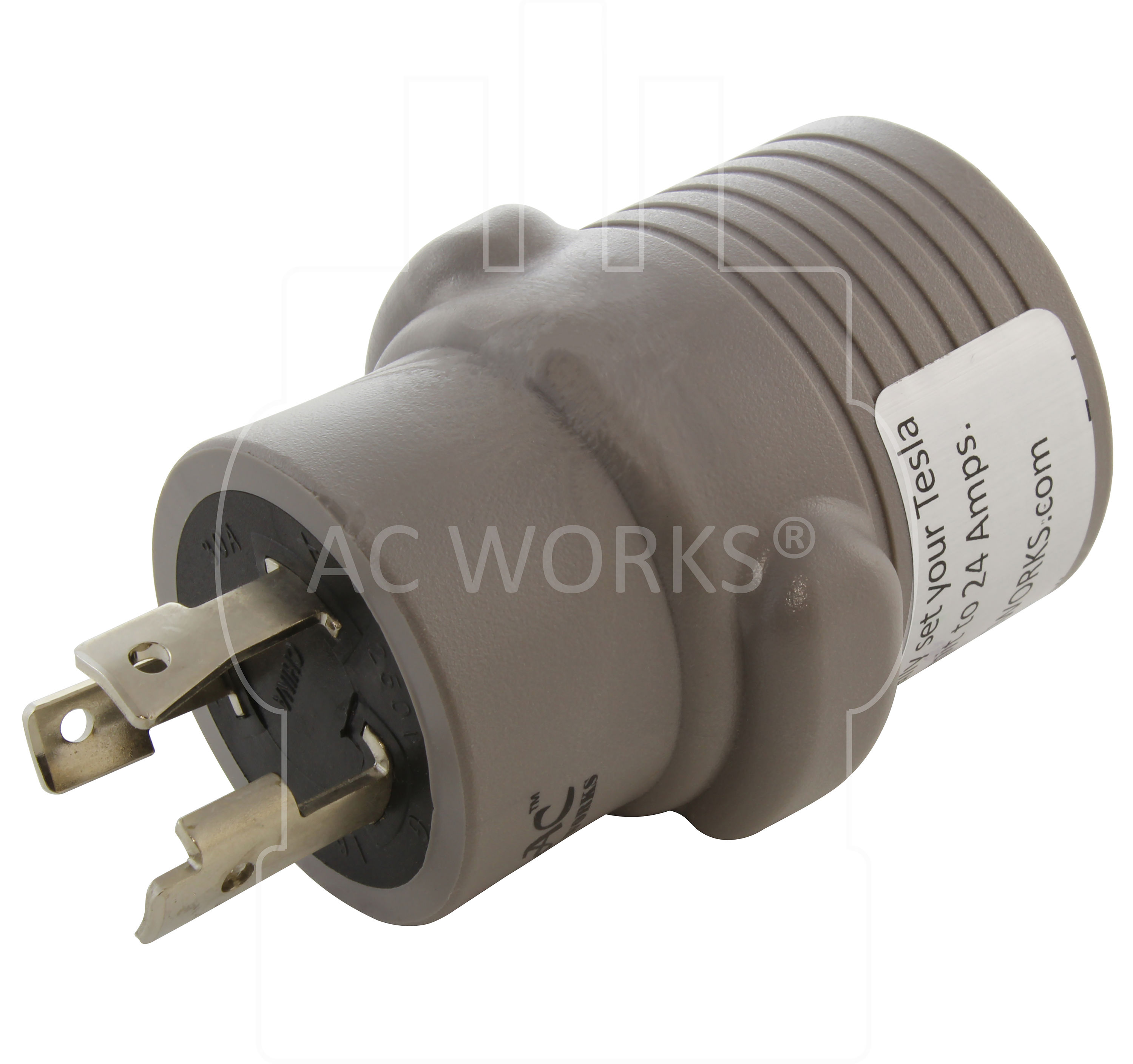 AC Works EV Charging Adapter for Tesla Use (L6-30 30A 250V 3-Prong to Tesla- Straight)