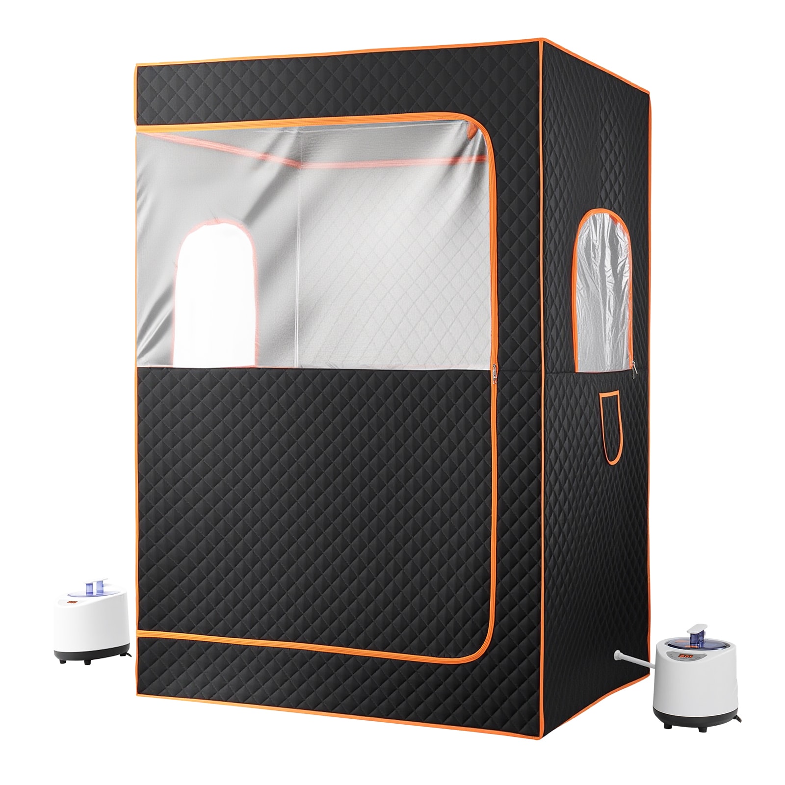 GIVIMO Portable Steam Sauna Tent 2 Person Home Spa Sauna Box with 1000W Steamer 2 Foldable Chairs Remote and 2 Essential Oil Boxes Stainless Steel Frame Black