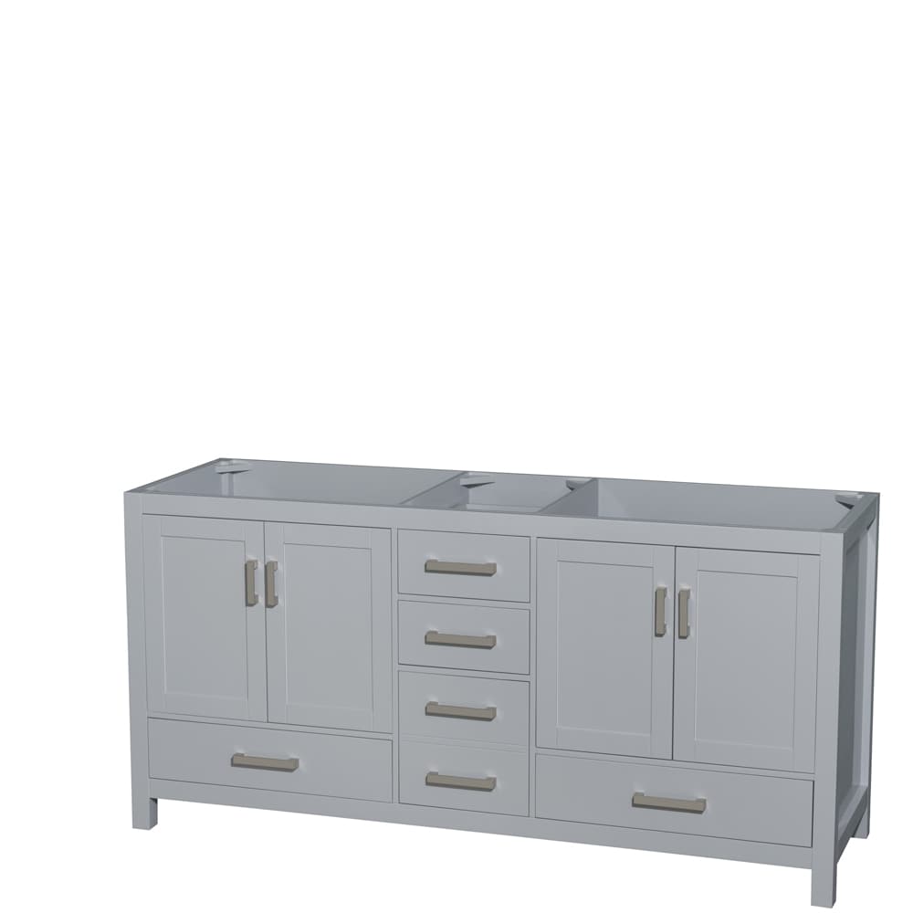 Wyndham Collection WCS141472DGYCXSXXMXX Sheffield 72-in Gray with Brushed Chrome Trim Bathroom Vanity Base Cabinet without Top