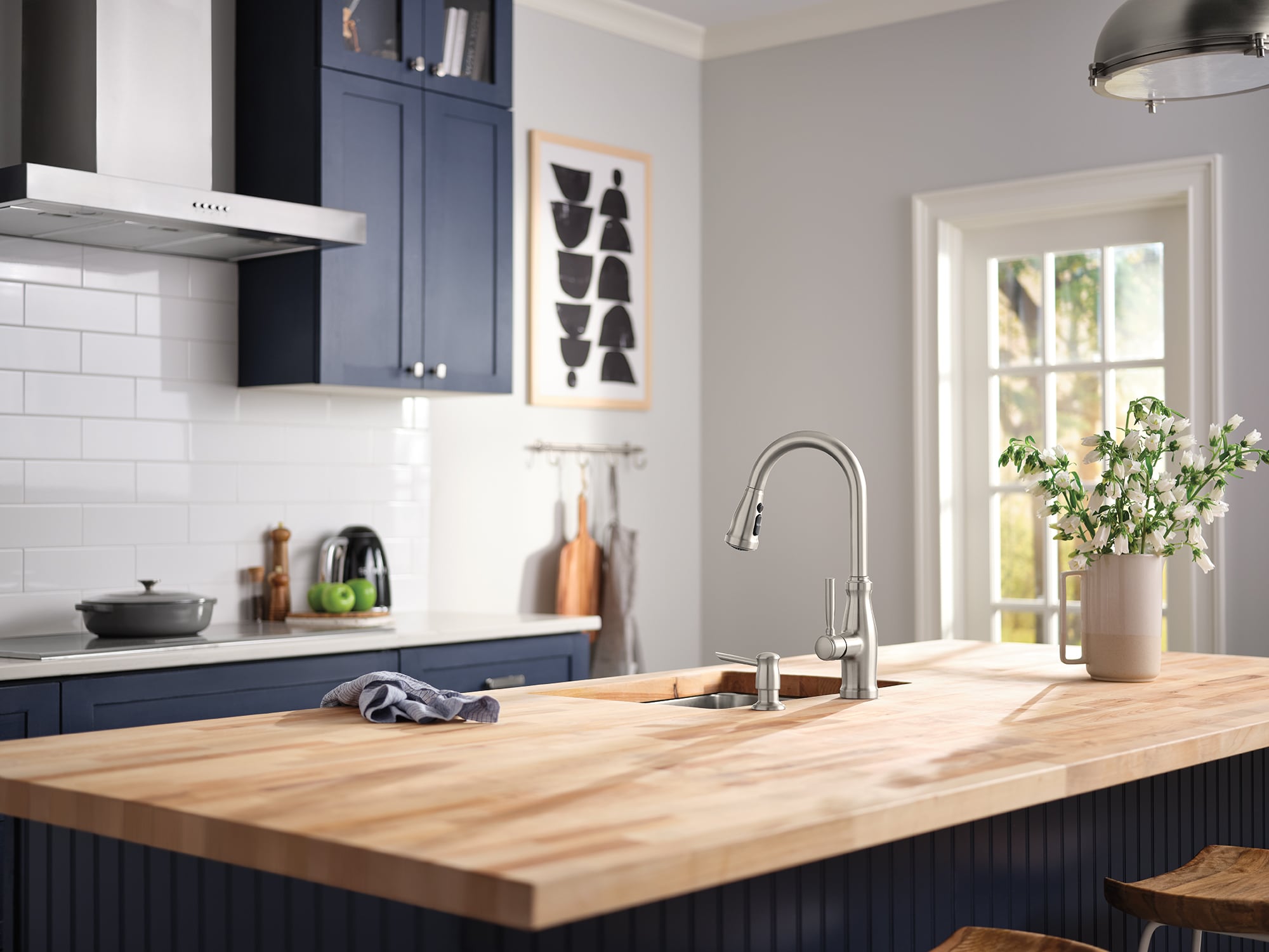 Spot Resist Stainless Steel Pull-Down Kitchen Faucet with Soap Dispenser