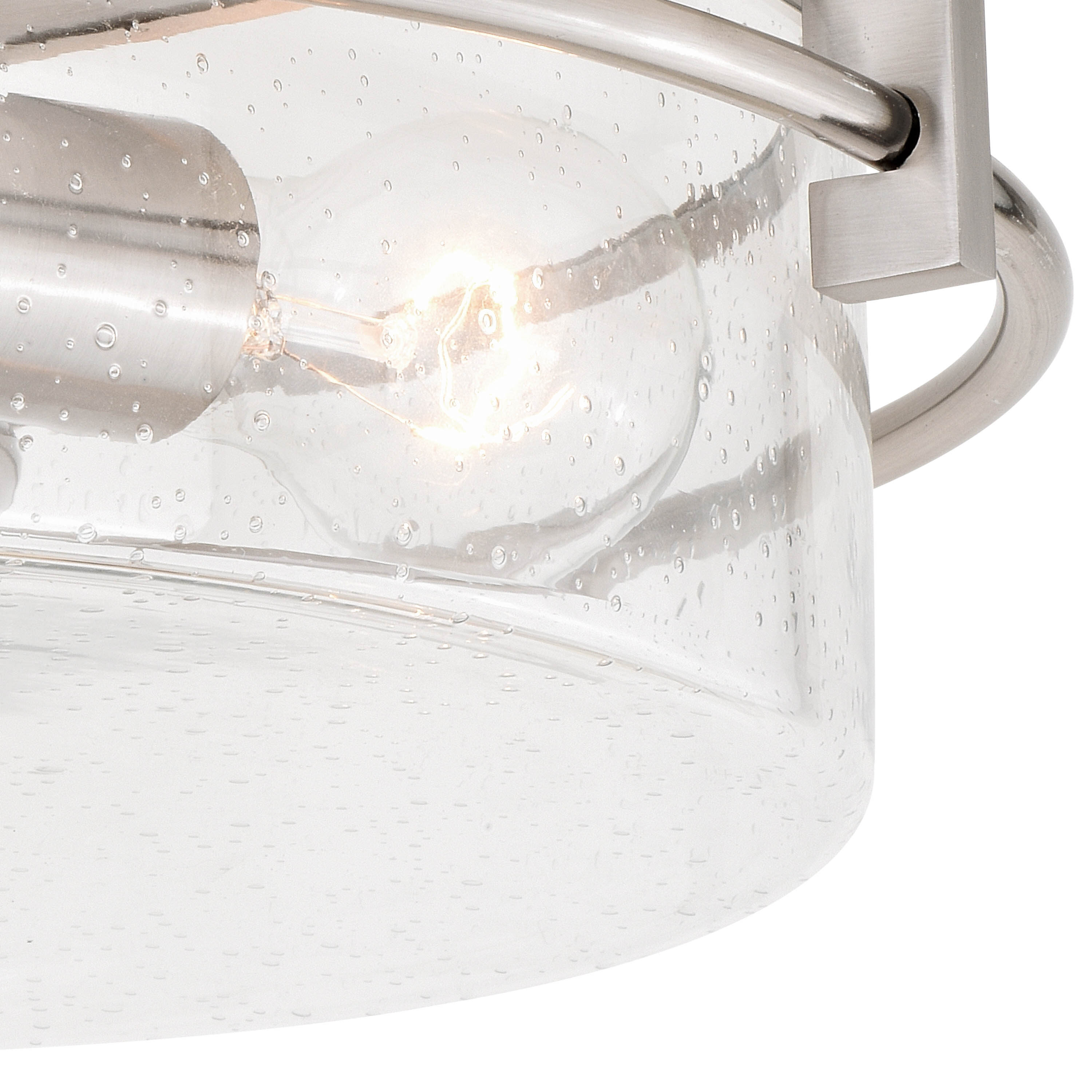 Satin Nickel 15" Drum Ceiling Light with Seeded Glass