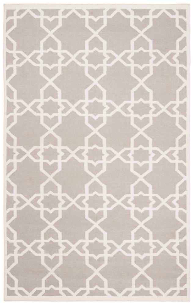 Safavieh DHU548G-5 Dhurries Kenna 5 x 8 (ft) Wool Gray/Ivory Rectangular Indoor Geometric Coastal Area rug