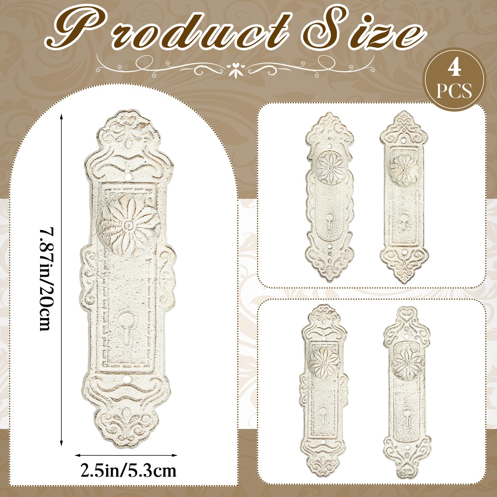 Aoibox Rustic White Cast Iron Wall Hooks 4 Pack Shabby Chic Decorative ...
