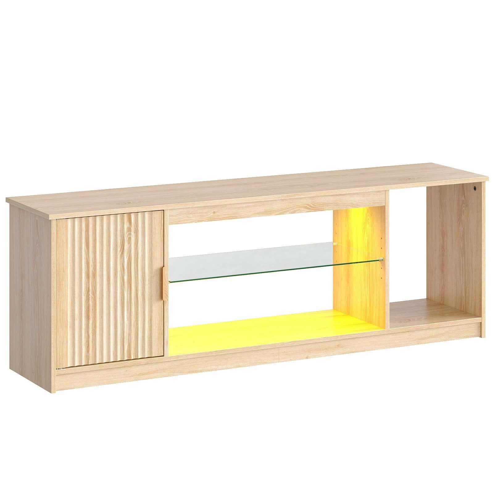 Bestier LOW-L101615C-LOG 57.01-in W Oak TV Stand with Adjustable Glass Shelves
