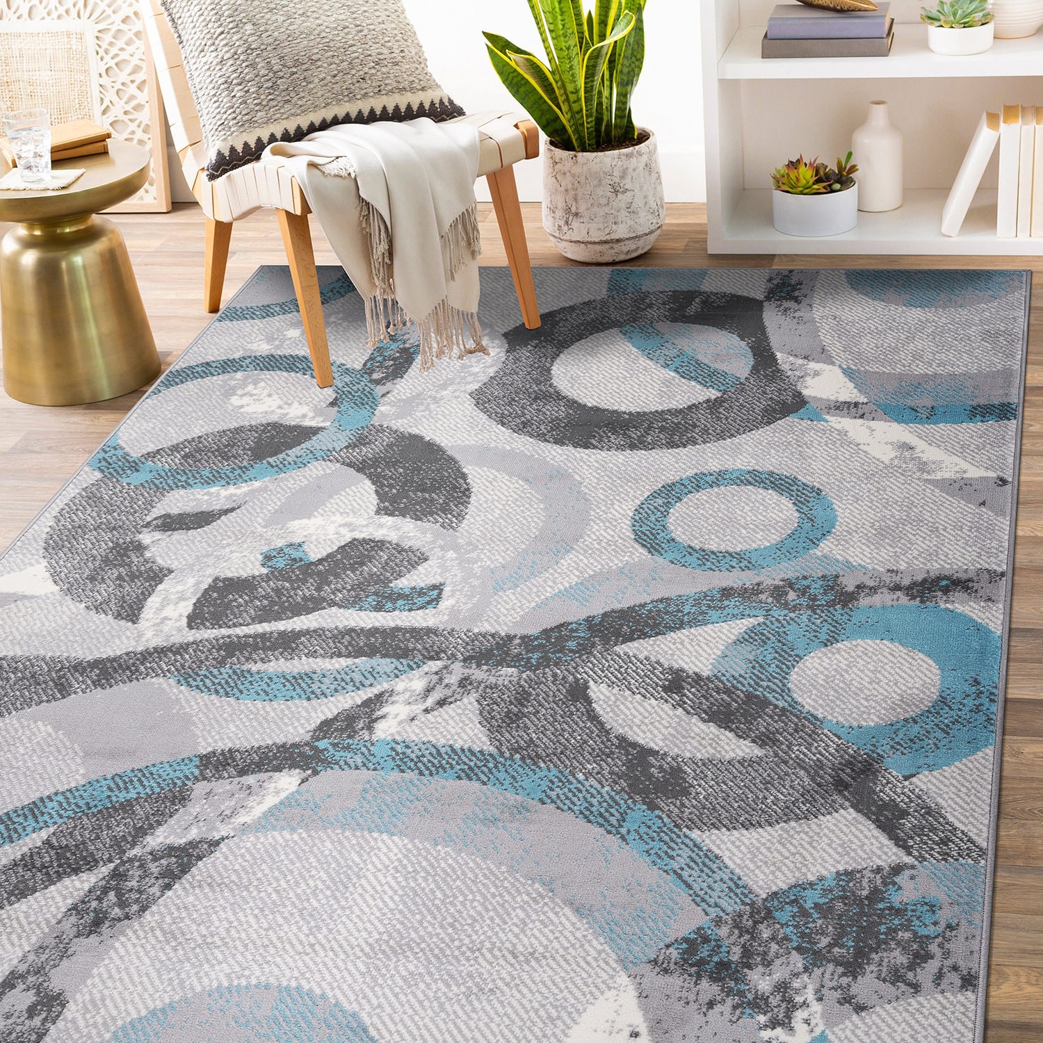World Rug Gallery 2087BLUE8X10 8 x 10 (ft) Loomed Polypropylene Blue Rectangular Indoor Distressed/Overdyed Area rug