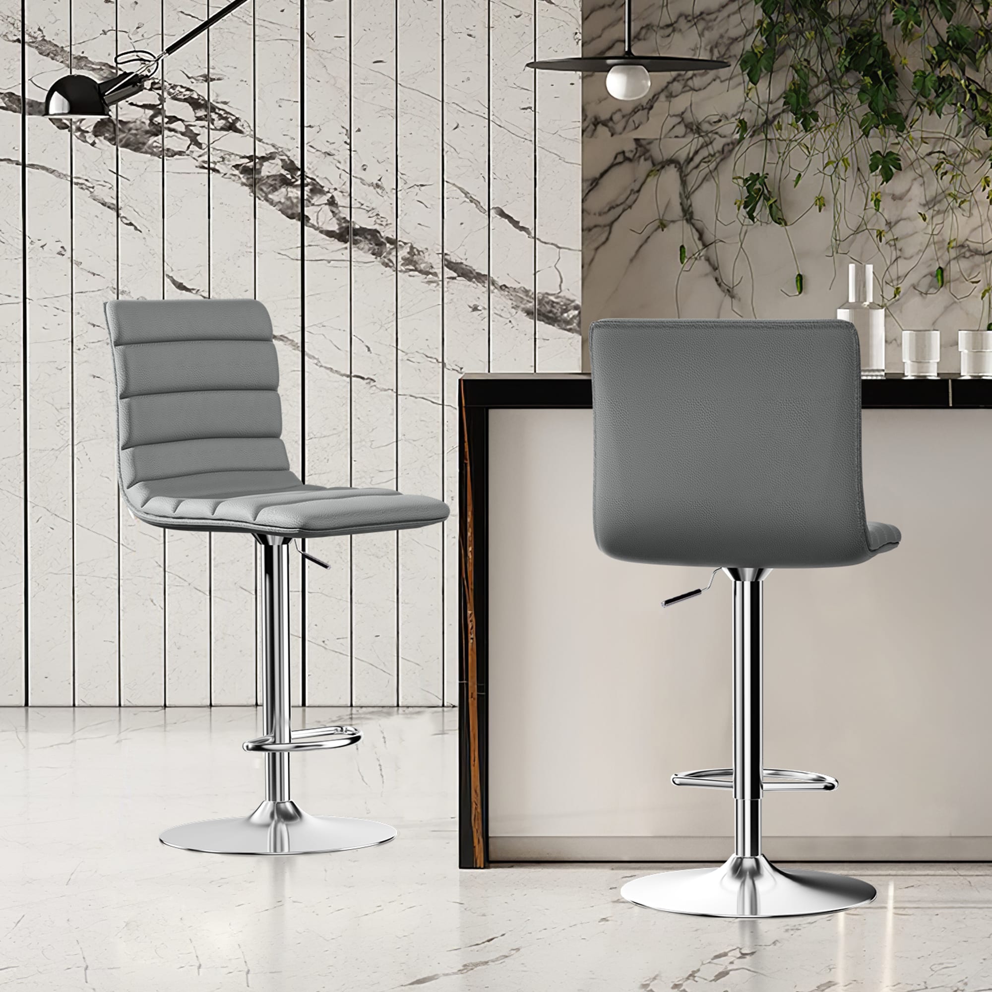 Dovelina LS-A-GE17040 Set of 2 Gray 24-in H Counter height (24-in to 27-in) Square Seat Upholstered Swivel Composite Back Bar Stool Back