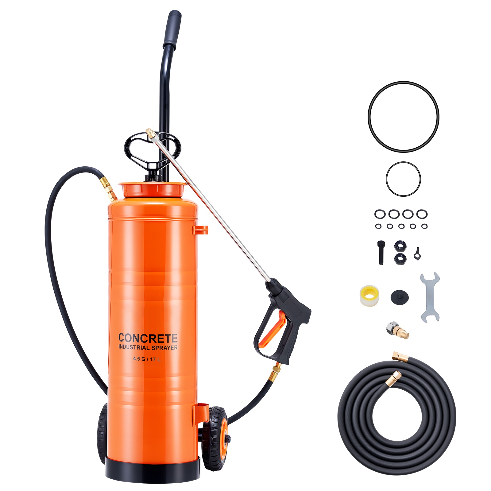 GIVIMO 4.5-Gal Stainless Steel Industrial Concrete Sprayer with Removable Cart and 48-in/120-in Hose