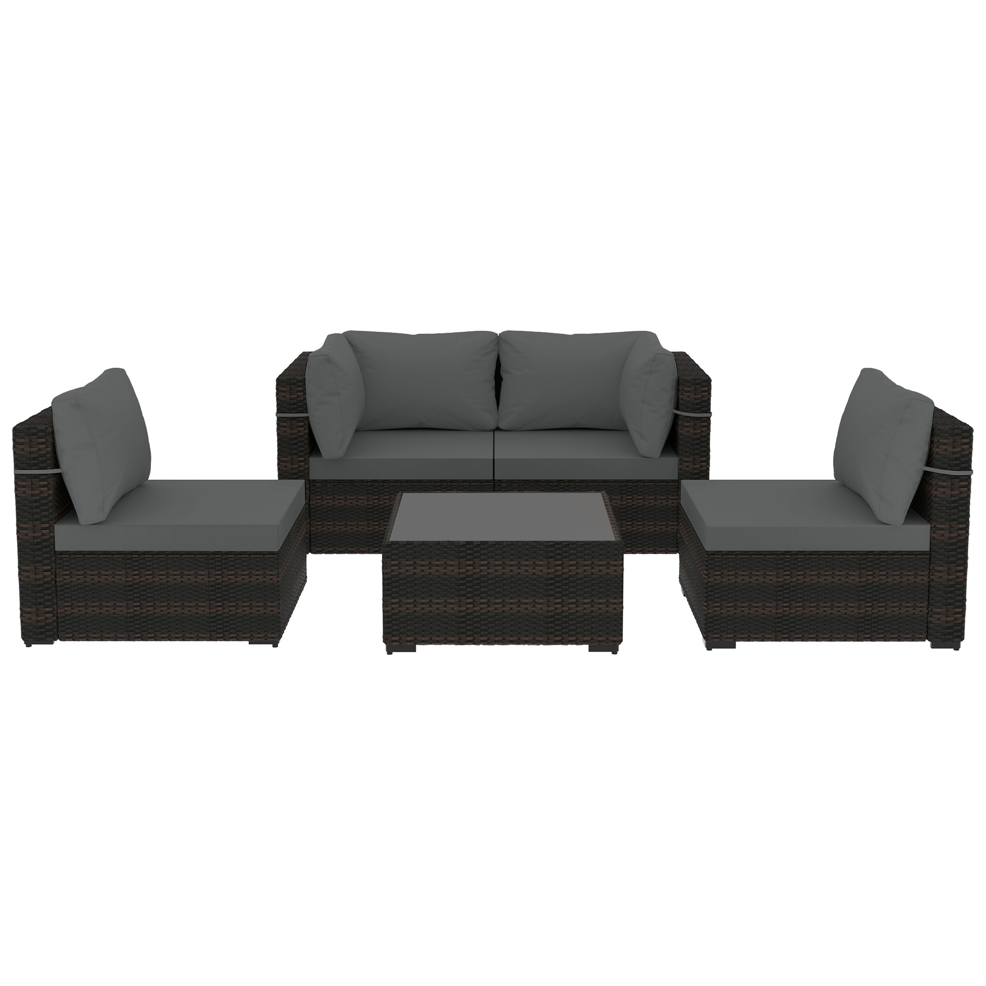 UPHA TBSF-AB-DGRAY 5 -Piece Wicker Patio Conversation Set with Gray Cushions