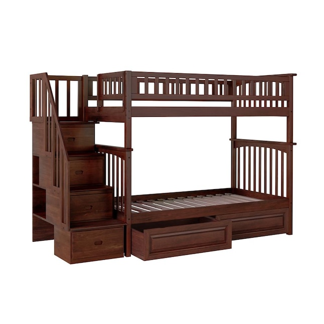 Atlantic Furniture Columbia Staircase, Raised Twin Bed Frame With Storage