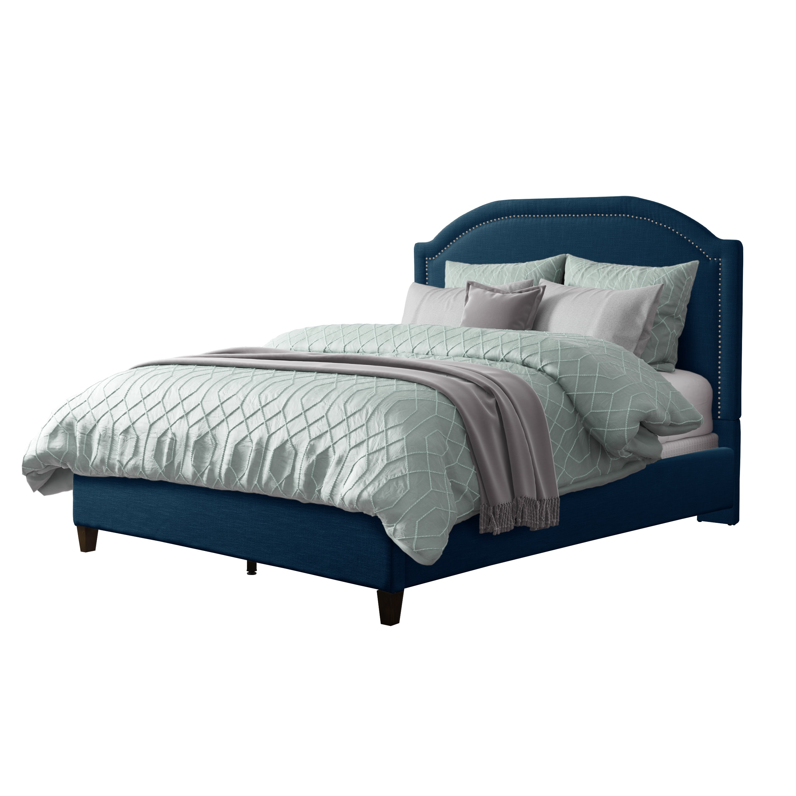 CorLiving FLR-522-Q Florence Navy Blue Queen Wood Upholstered Bed