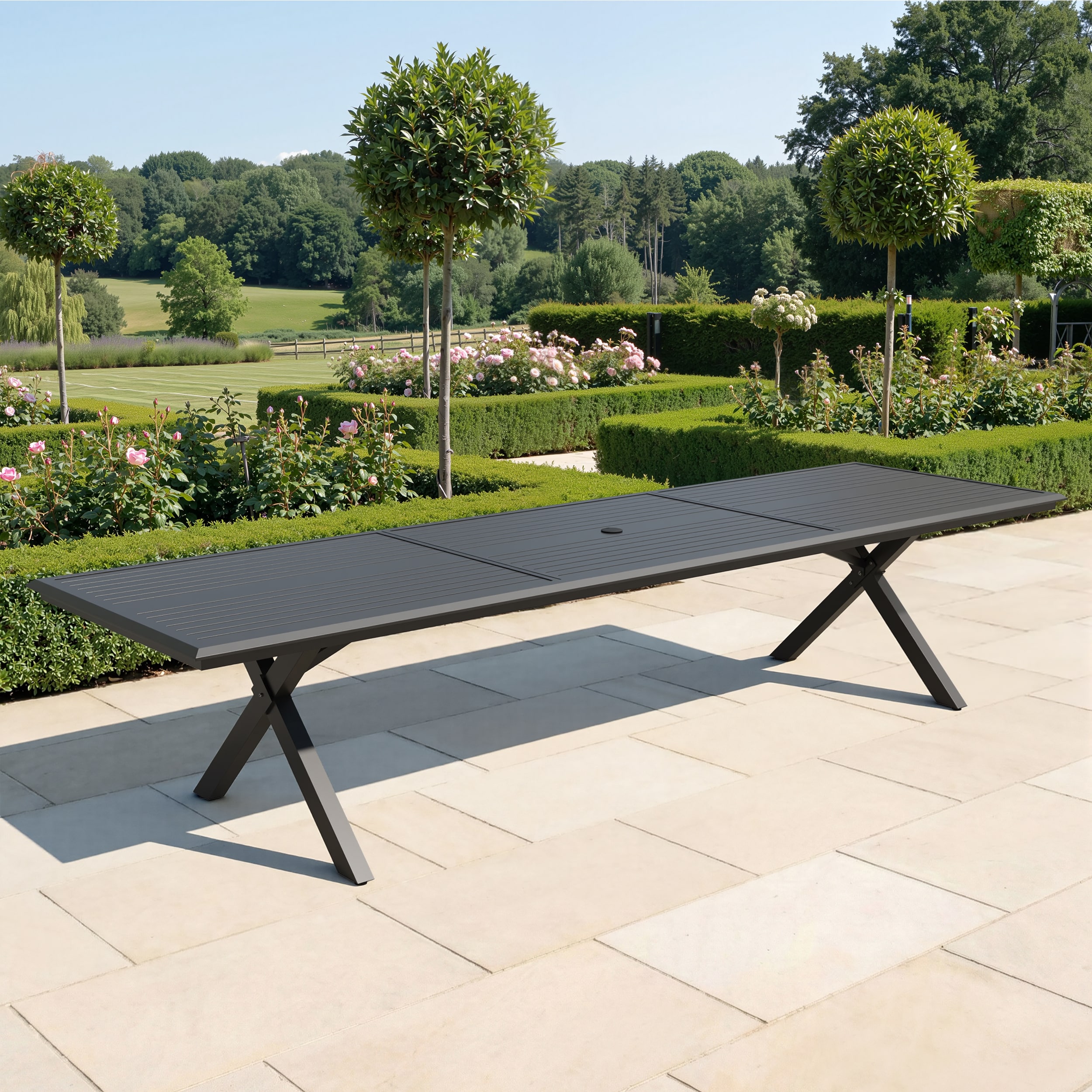 Crestlive Products Rectangle Outdoor Dining Table 40.55-in W x 137.79-in L with Umbrella Hole