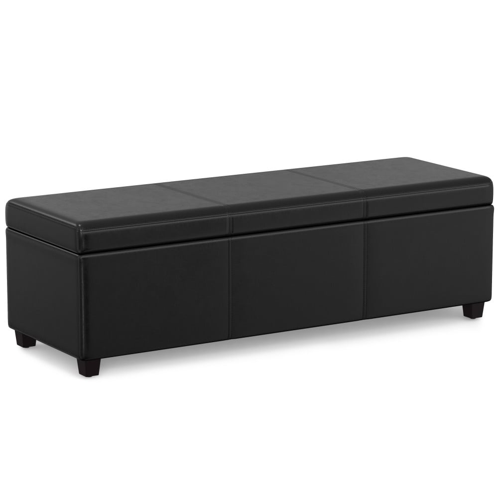 Simpli Home AXCF18XL-BL Avalon Modern Midnight Black Faux leather Storage Ottoman