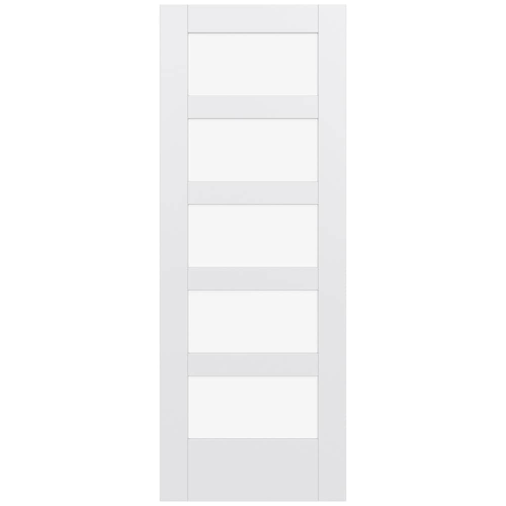 JELD-WEN LOWOLJW221100415 MODA 1055W 32-in x 80-in Primed 5-panel equal Clear glass Smooth Solid core Primed MDF Slab Door