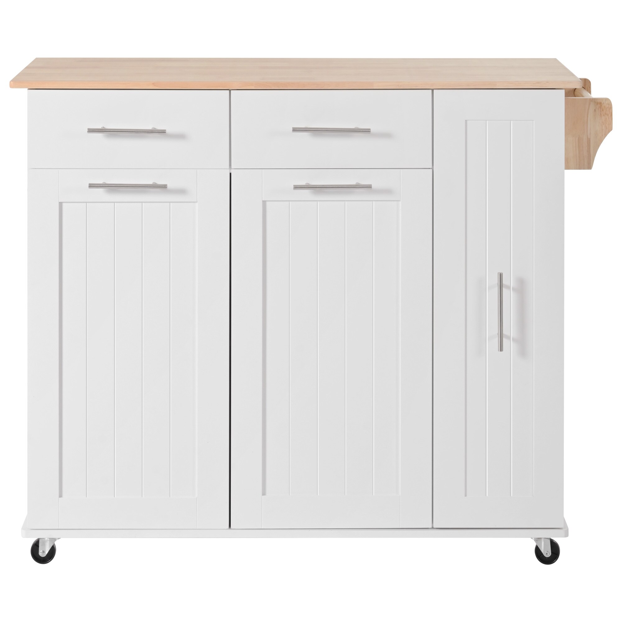 White MDF Base with Wood Wood Top Rolling Kitchen Island ( 17.7-in x 43.3-in x 37-in ) Rubber | - Kahomvis KK-QPO2-14W