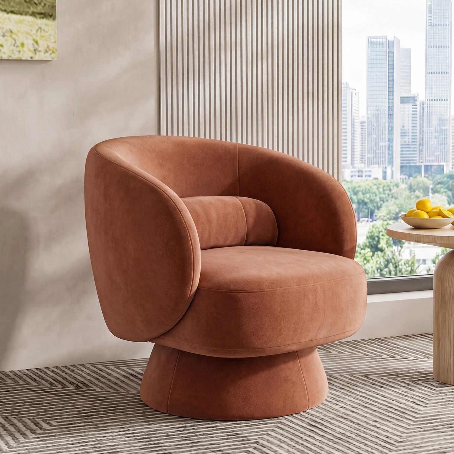 OKD - Swivel Accent Chair with Armrest Modern 360 Degree Swivel Barrel Chair with Curve Back and ...