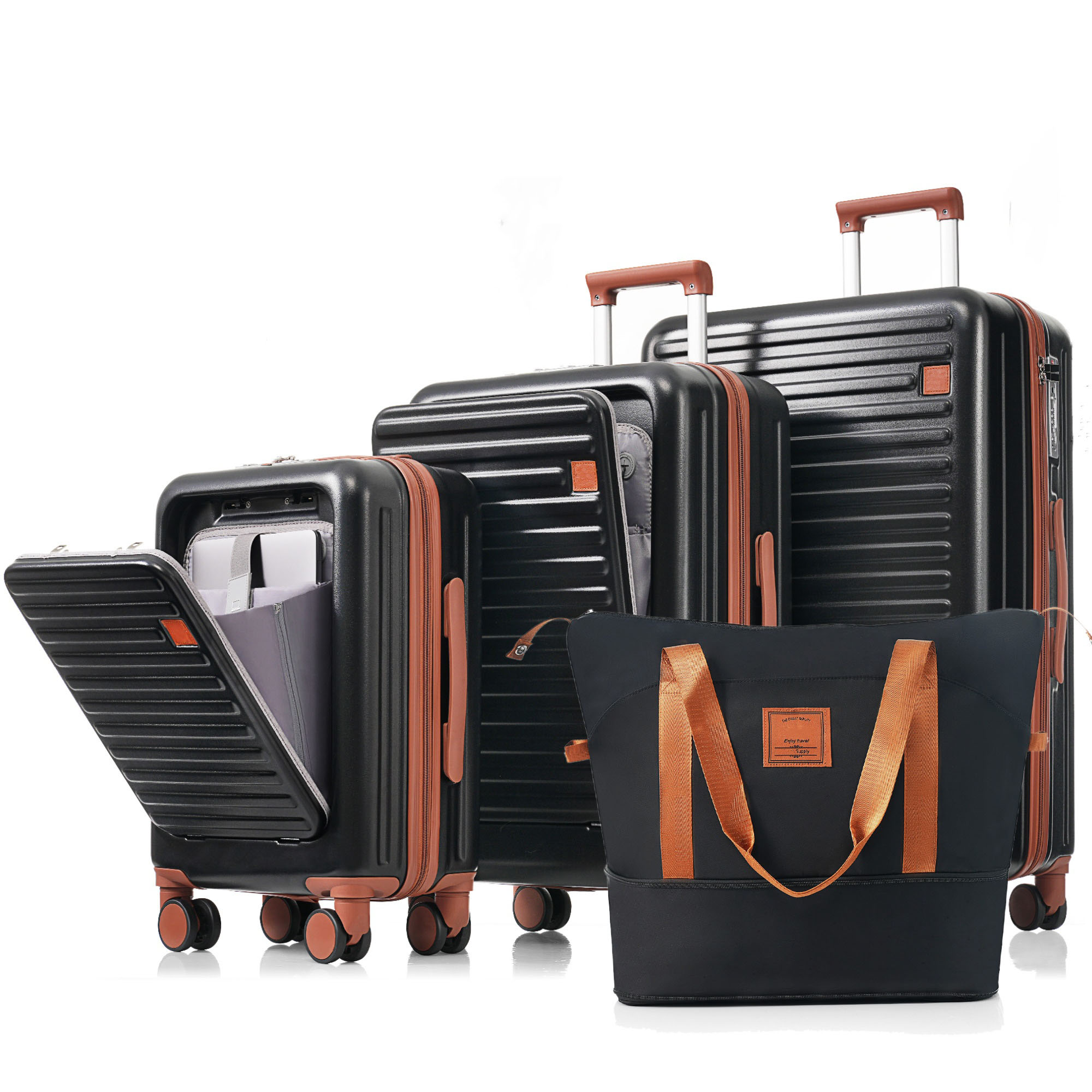 SINOFURN SYD9600008BK 20x12x30 Black Plastic Hardshell Suitcase set 4 -Bag