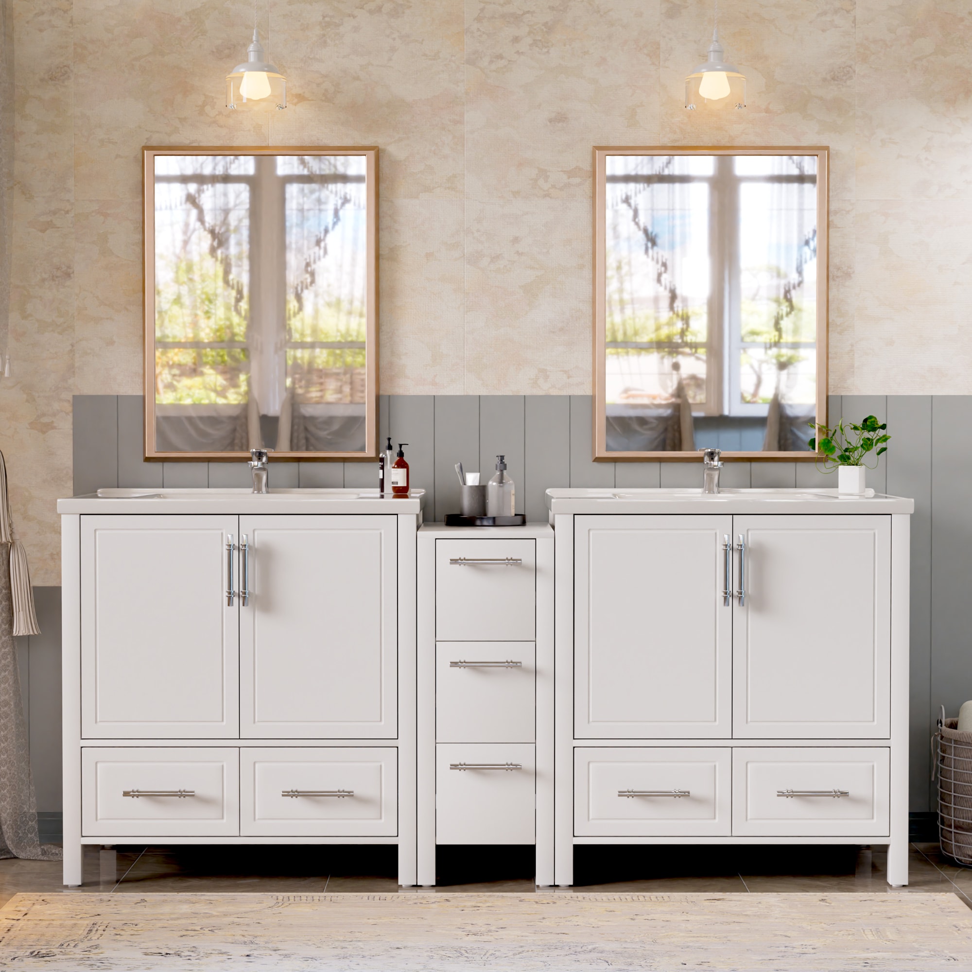 JEAREY White Bathroom Vanity with Top and Single/Double Sink Options