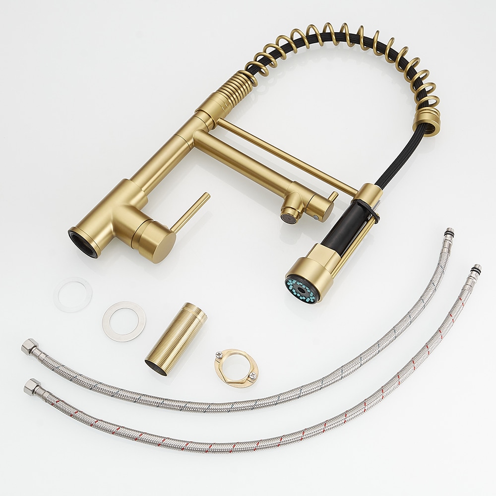 Brushed Gold High Arc Pull-Down Kitchen Faucet with LED Light